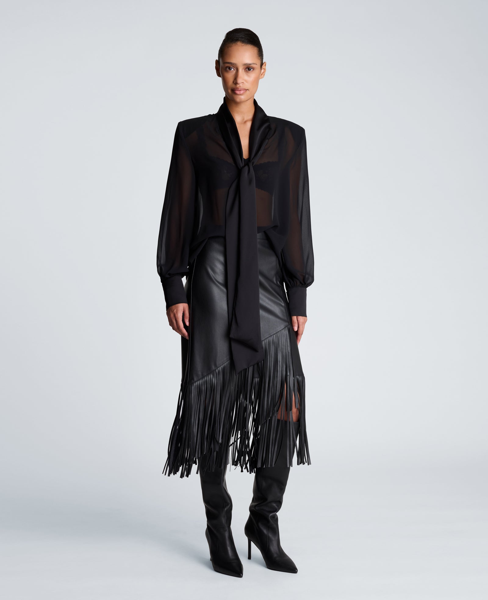 Kenneth Cole Reaction Clothing Tie Neck Blouse camicetta nera XS-XL in chiffon