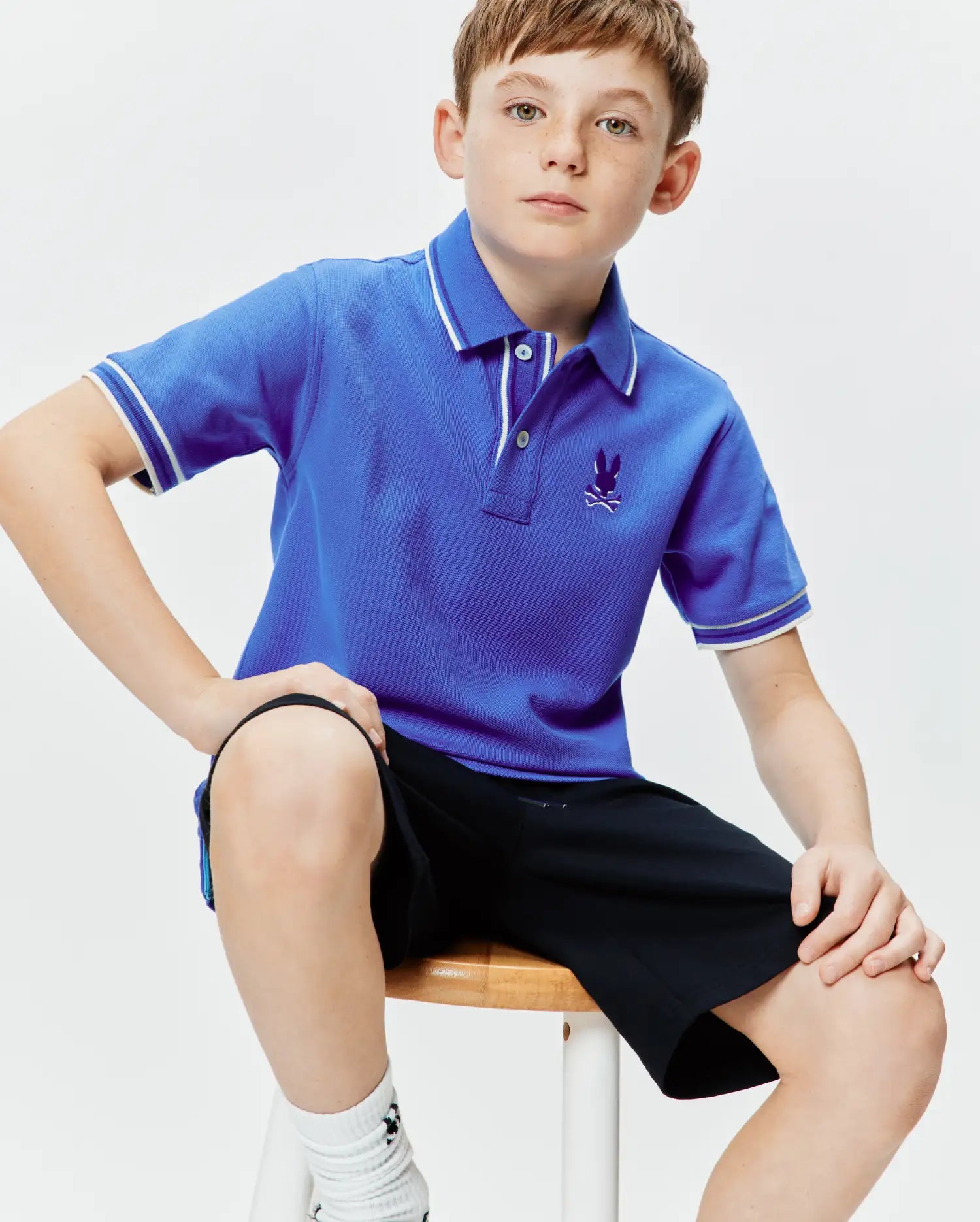 Psycho Bunny Kids Polo Shirts Brad Pique Polo polo blu 426, cotone Pima