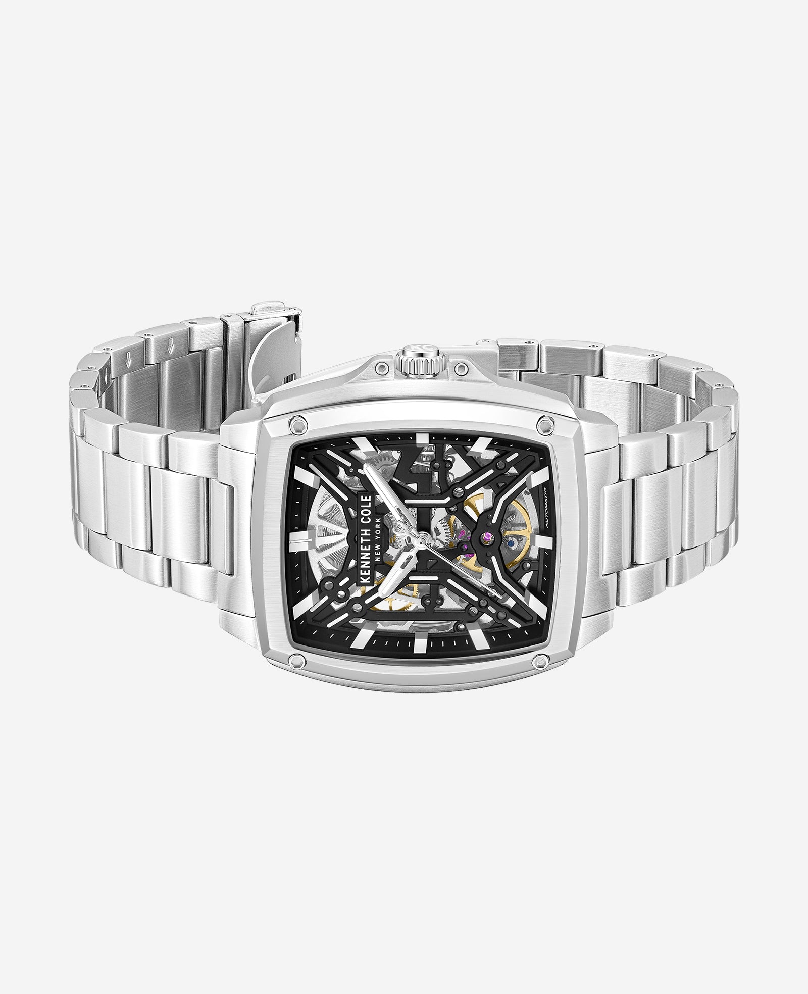 Kenneth Cole Reaction Skeleton Automatic Bracelet Watch orologio argento automatico