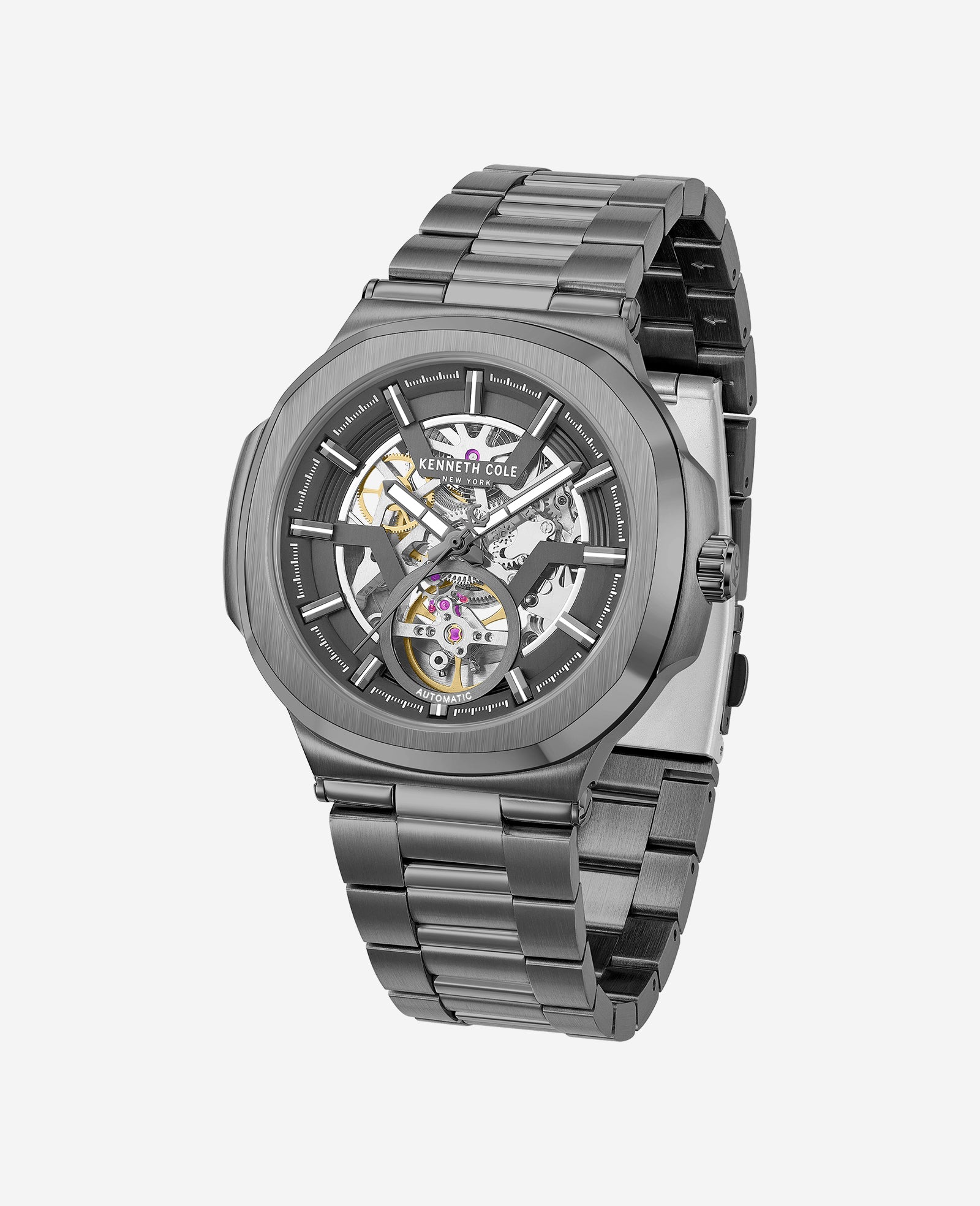 Kenneth Cole Reaction Watches Skeleton Automatic Bracelet Watch orologio grigio scuro automatico