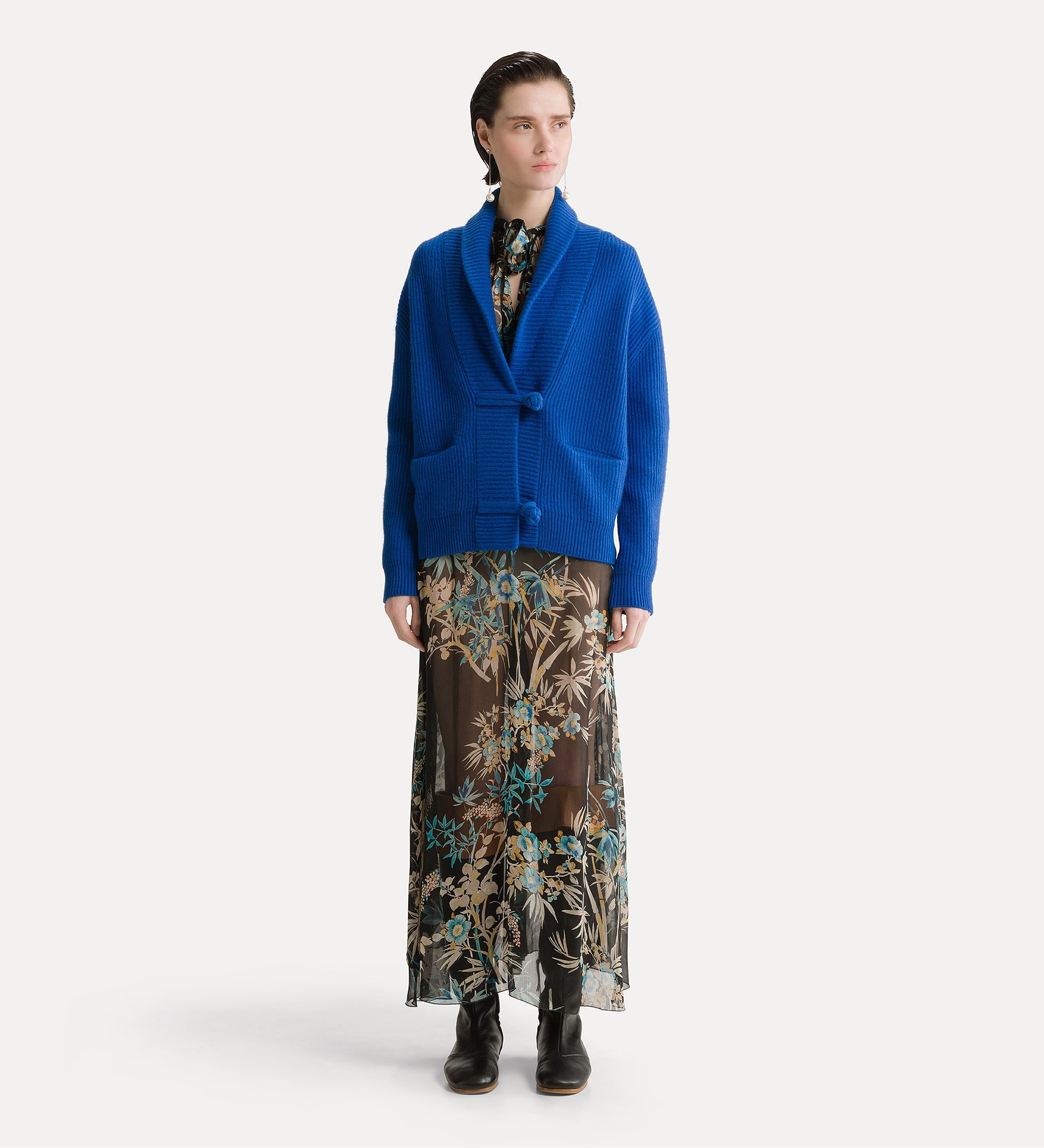 Forte maglieria cardigan in lana e cashmere lapislazzuli