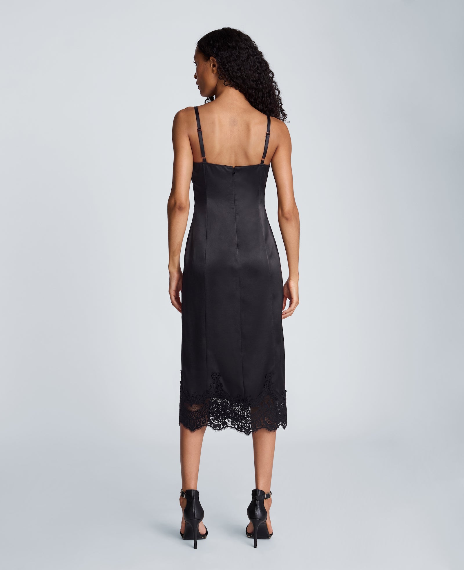 Kenneth Cole Reaction Clothing Lace Trim Midi Dress abito midi nero con pizzo
