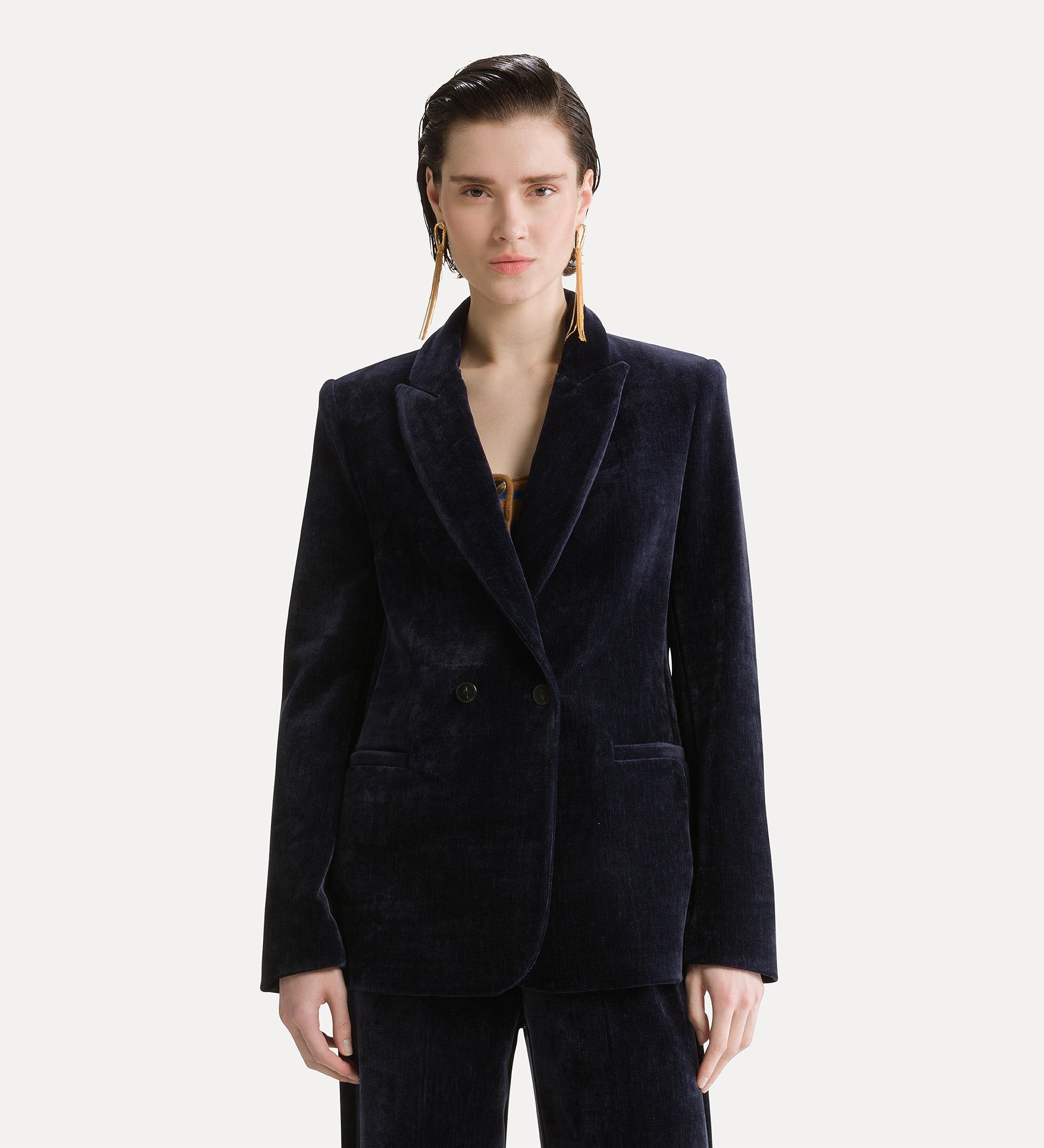 Forte giacche Blazer doppiopetto in velluto notte