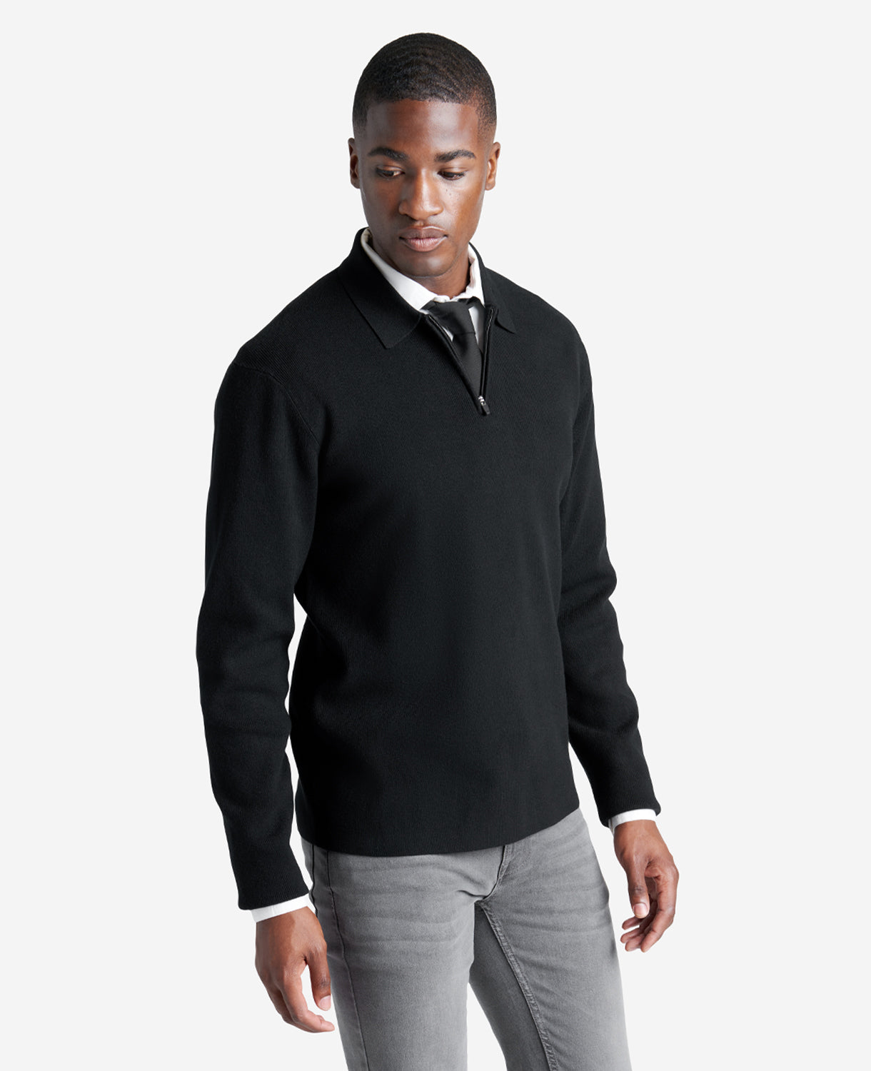 Kenneth Cole Reaction Clothing Long Sleeve Polo Sweater maglione polo nero