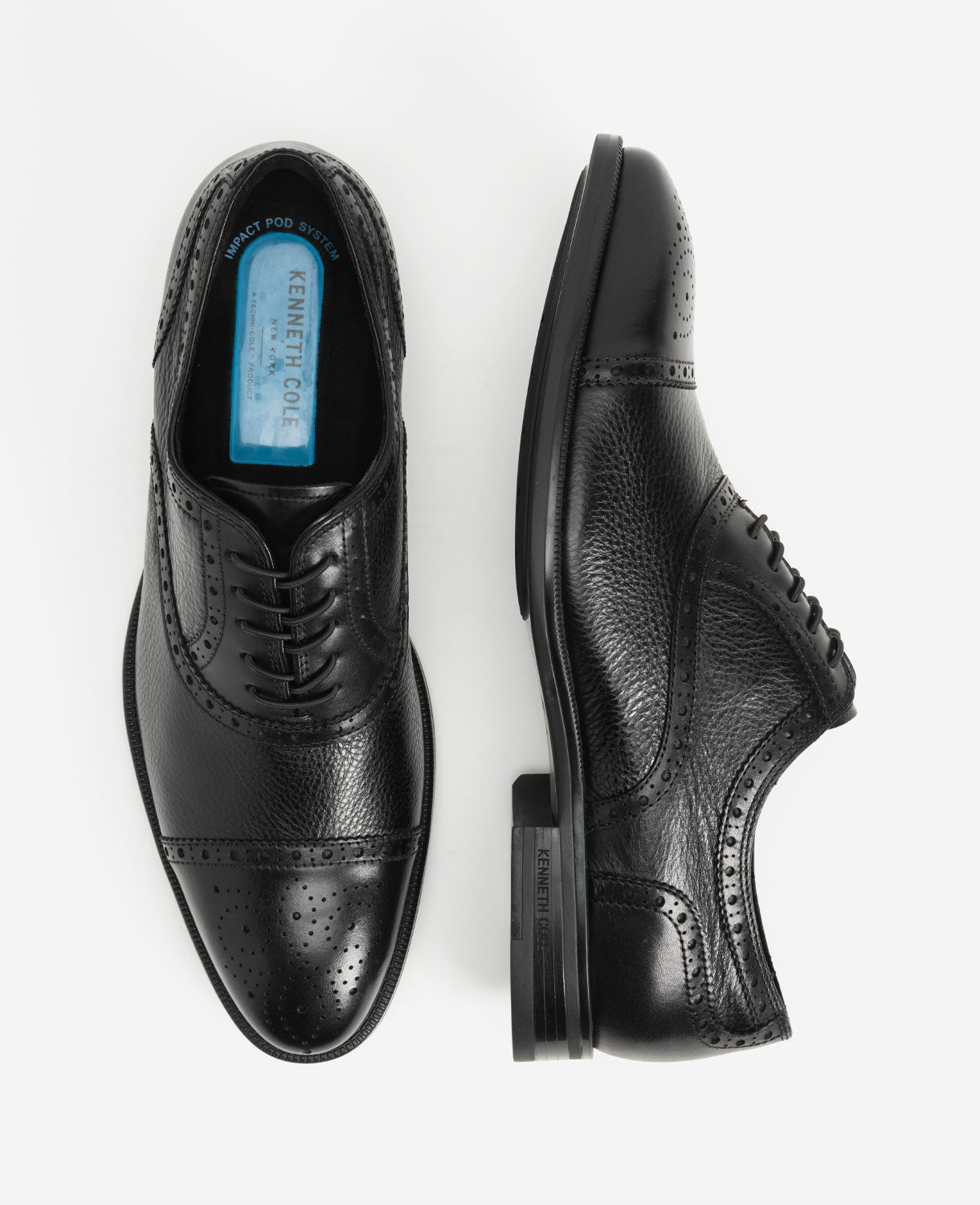 Kenneth Cole Reaction Shoes Futurepod Leather Lace-Up Oxford with Medallion Cap Toe scarpa nera