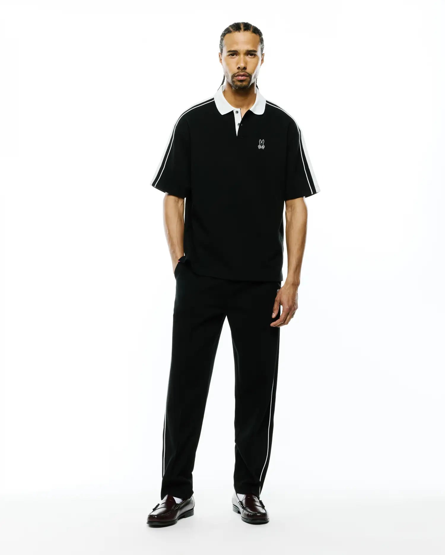 Psycho Bunny Men's Polos MEN'S CEANO OVERSIZED PIQUE POLO polo nera 001 cotone Pima
