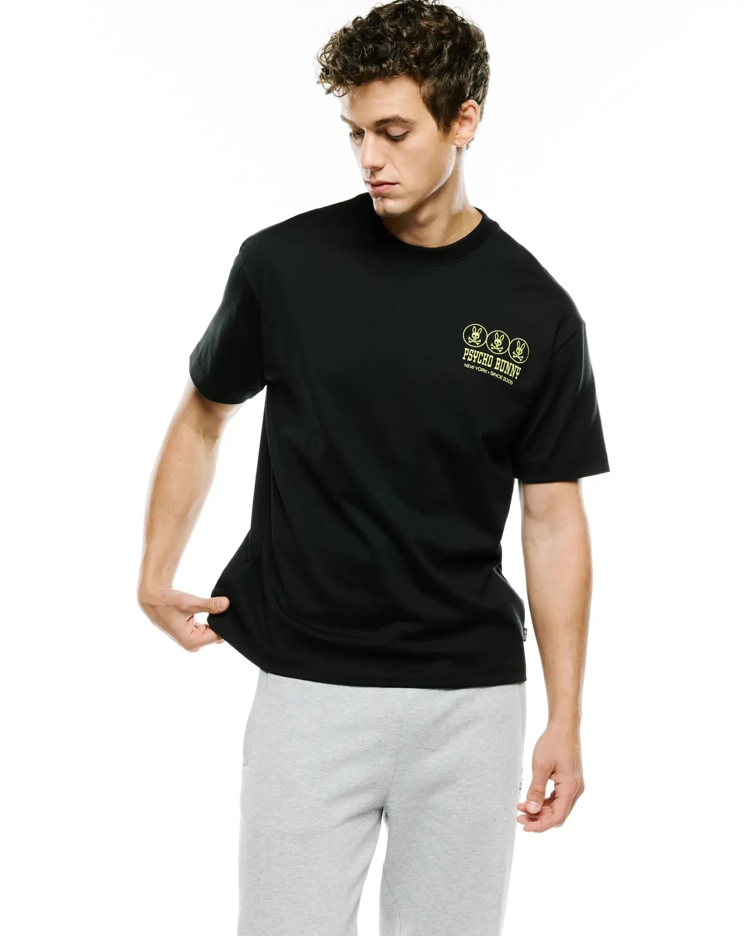 Psycho Bunny Men's Tees Nathaniel Oversized Pima Tee maglietta nera in cotone Pima
