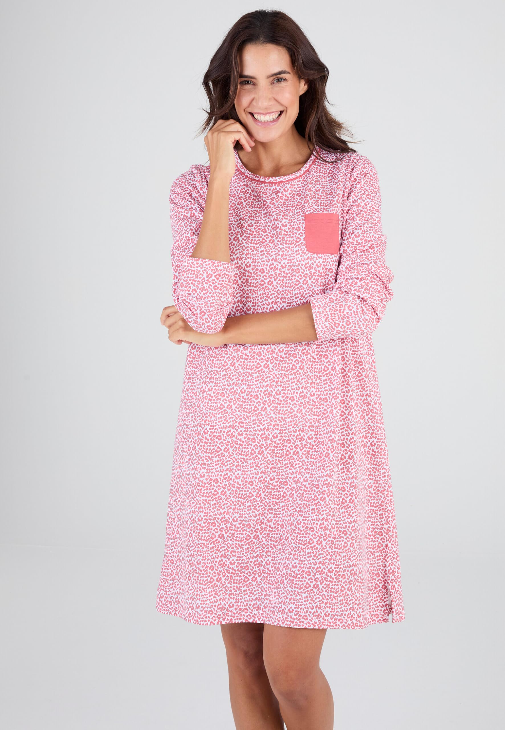 Damart Homewear camicia da notte in puro cotone rosa animale XS