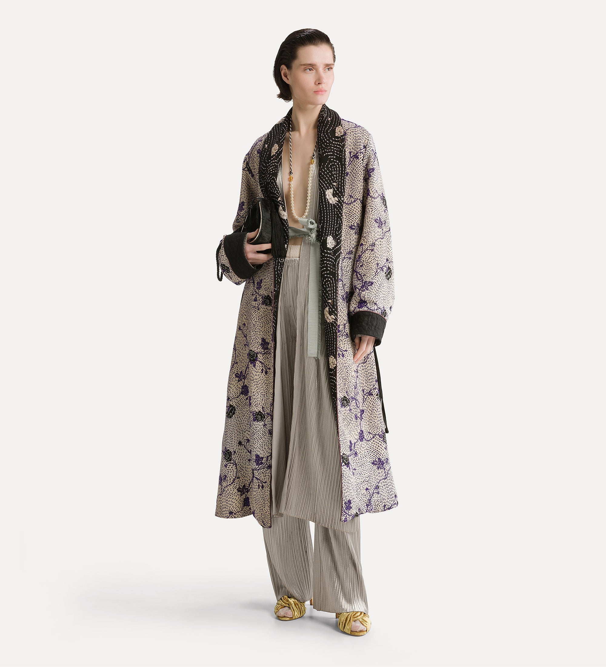 Forte capispalla e kimono “cherry blossom” jacquard coat lapislazzuli morbido