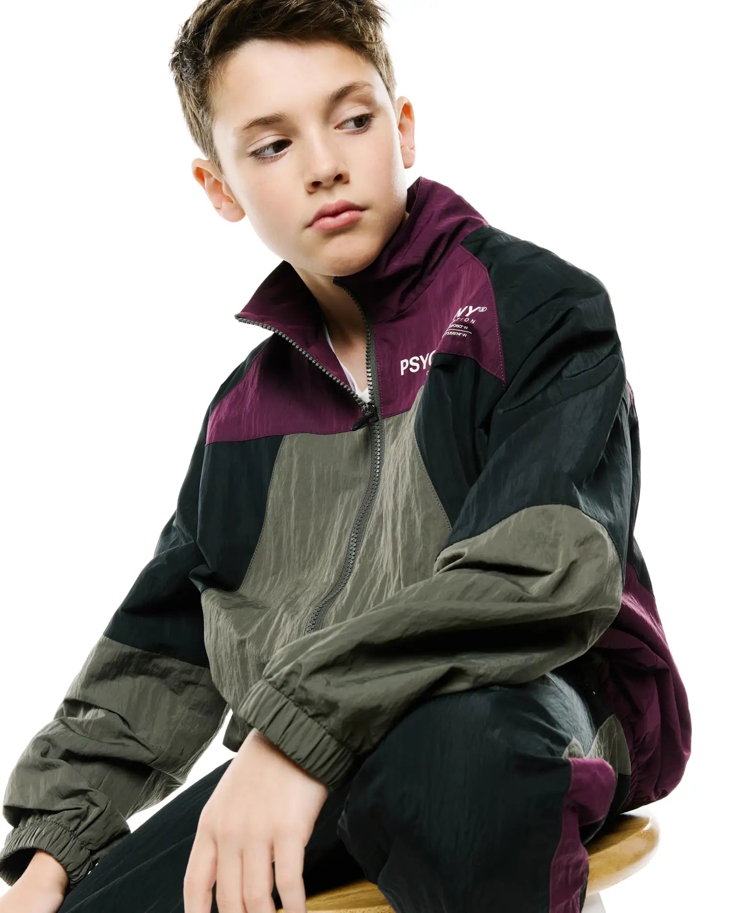 Psycho Bunny Kids Outerwear Alder Nylon Colorblock Jacket KT0500091 giacca nera