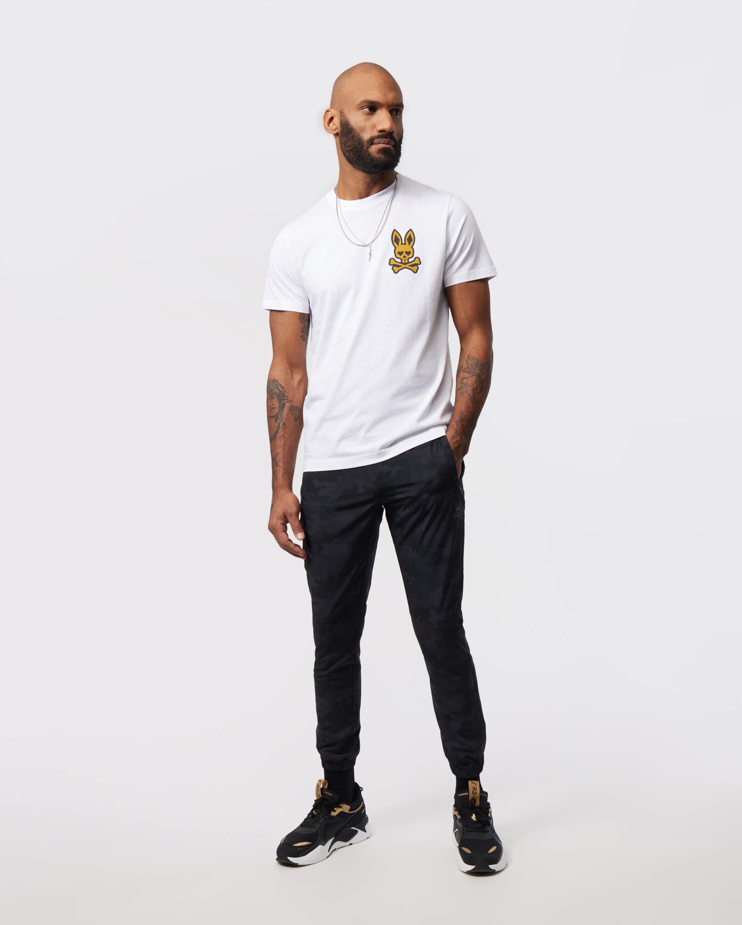 Psycho Bunny Men's Tees Vegas City Tee B6U967X1PC T-shirt bianca in cotone Pima