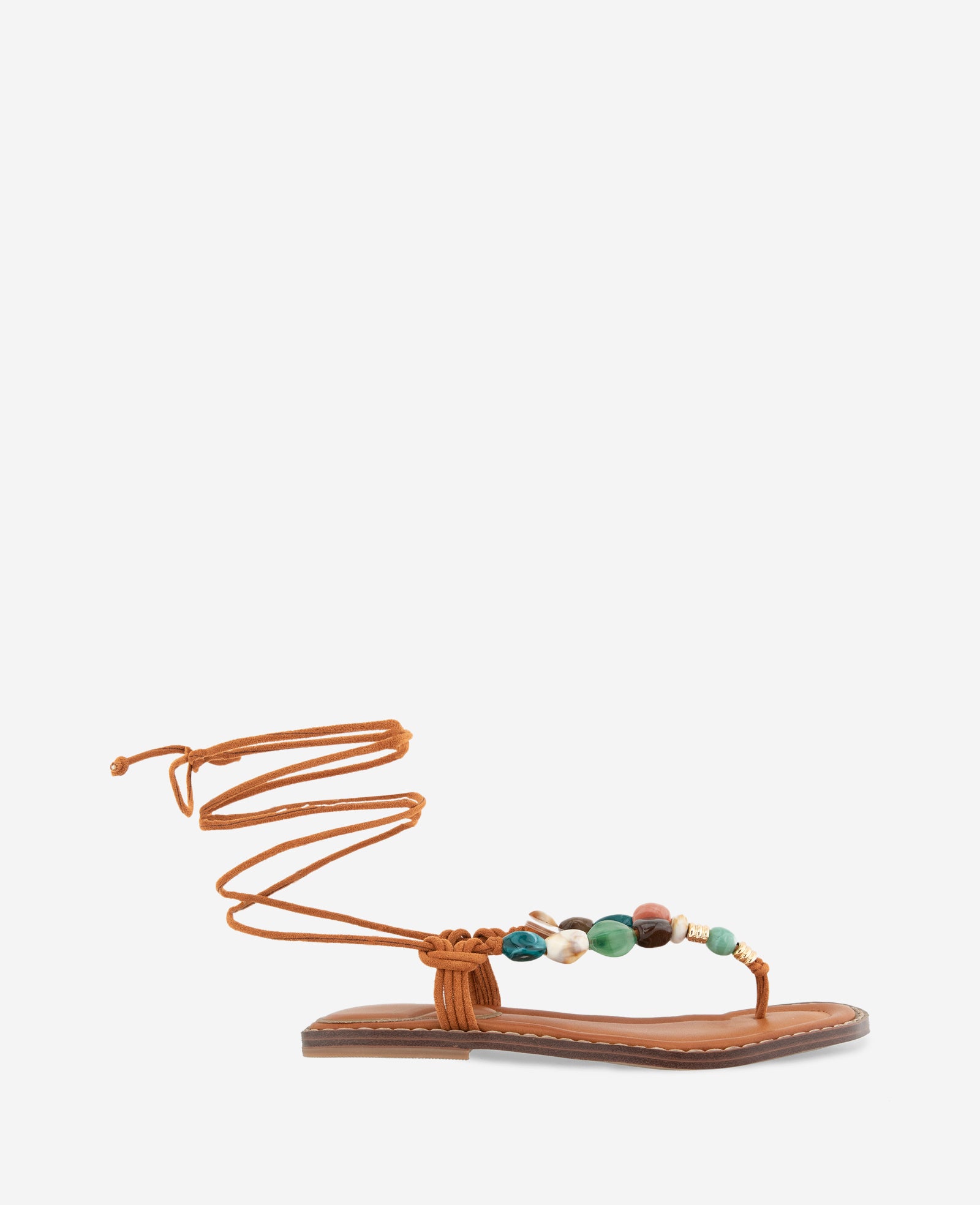 Kenneth Cole Reaction Shoes Santiago Suede Stone Embellished Wrap Around Sandal sandali Pecan
