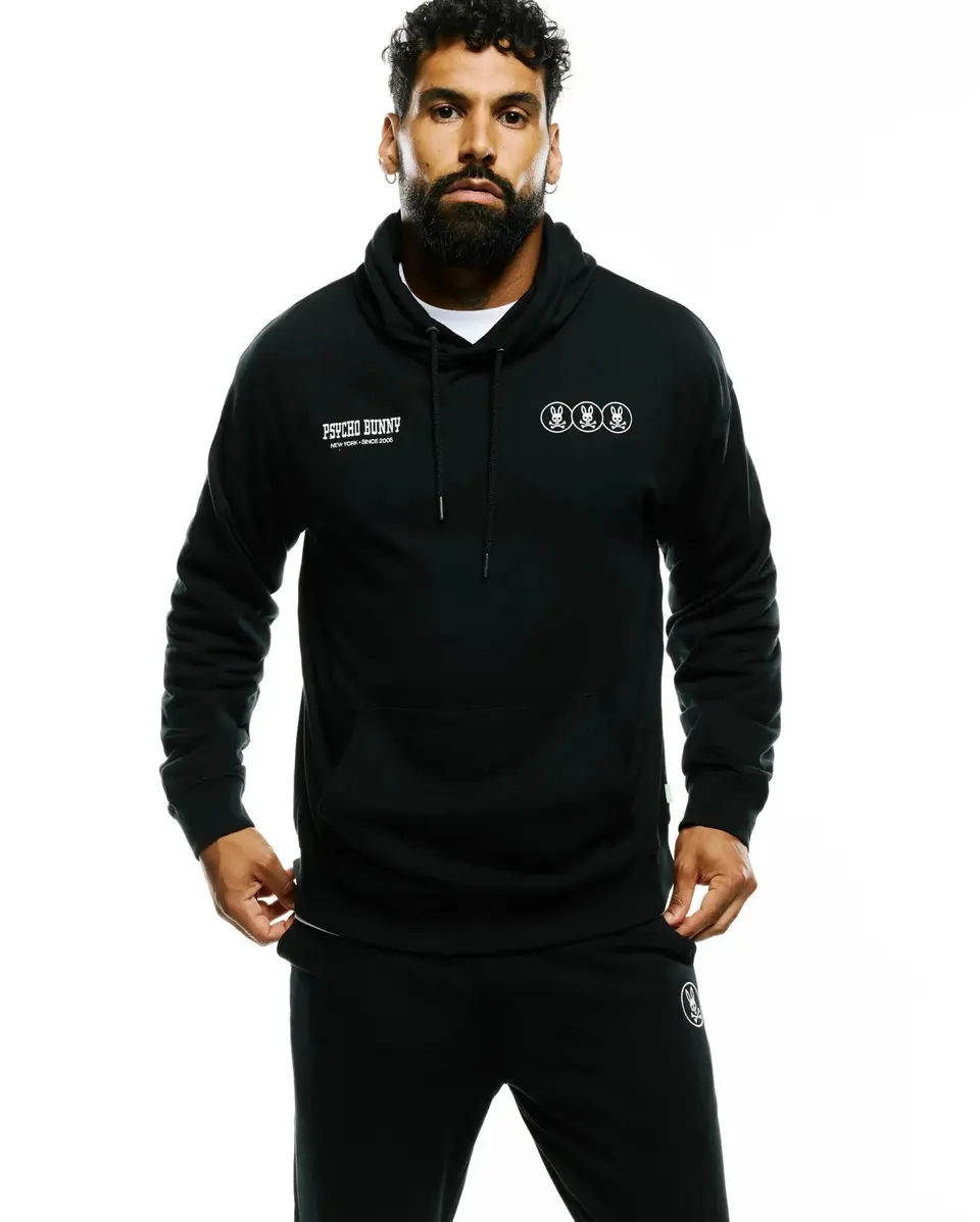 Psycho Bunny Men's Sweatshirts & Hoodies Nathaniel felpa con cappuccio nera XXS cotone