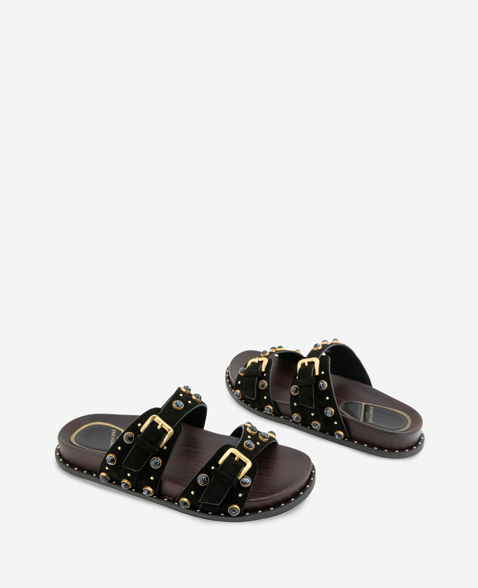 Kenneth Cole Reaction Shoes Deardra Leather Double Buckle Band Slide sandali neri
