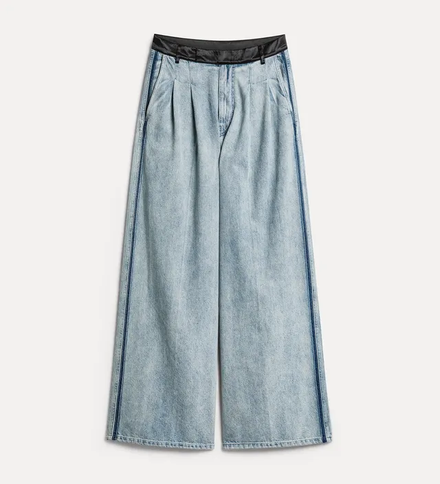 Forte pantaloni denim con pinces gamba larga grigio