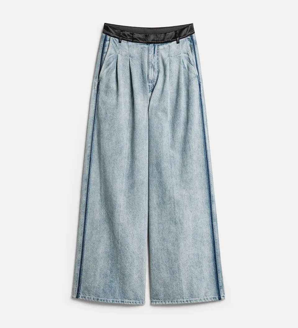 Forte pantaloni denim con pinces gamba larga grigio
