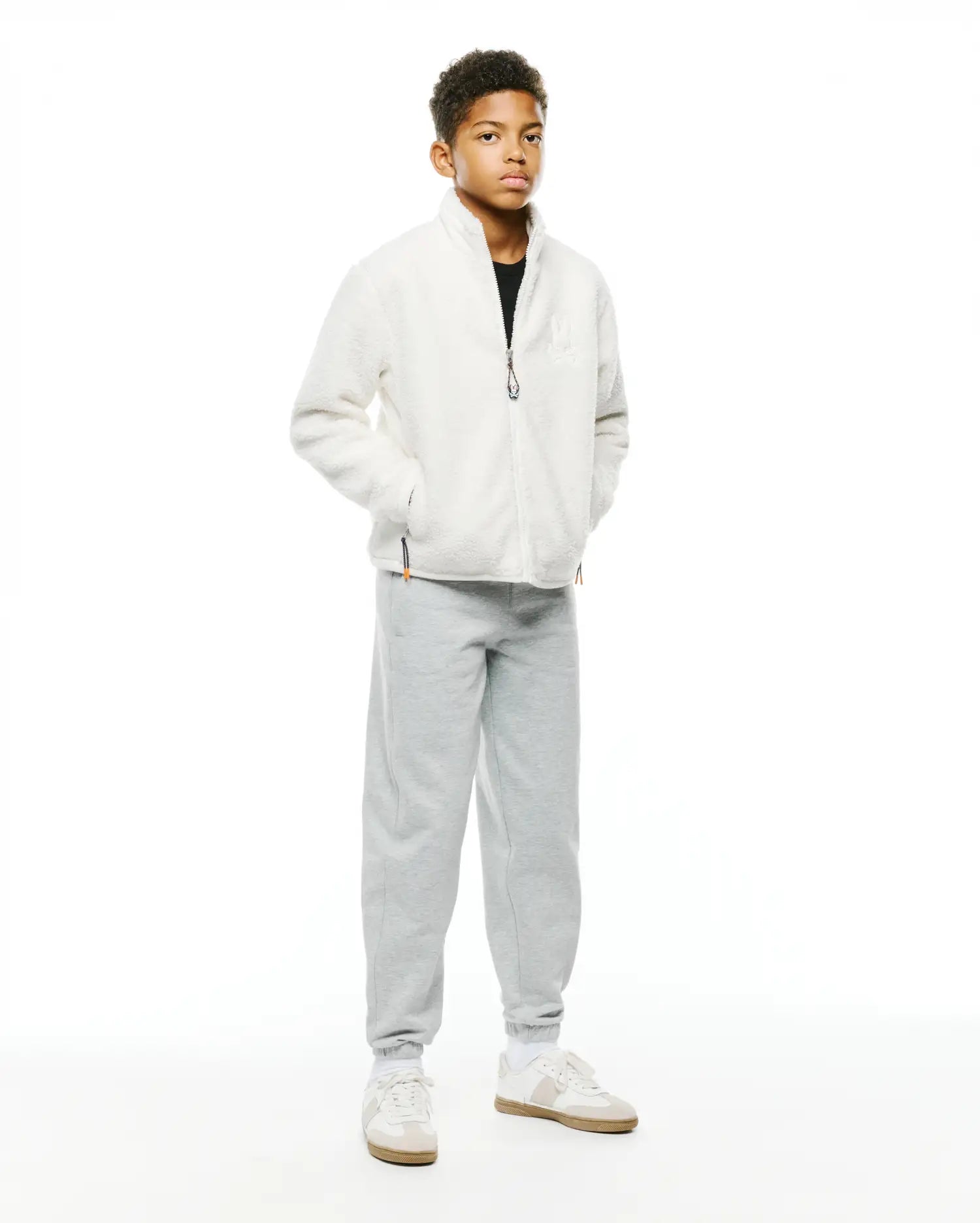 Psycho Bunny Kids Outerwear Rowley Sherpa giacca ecru in pile