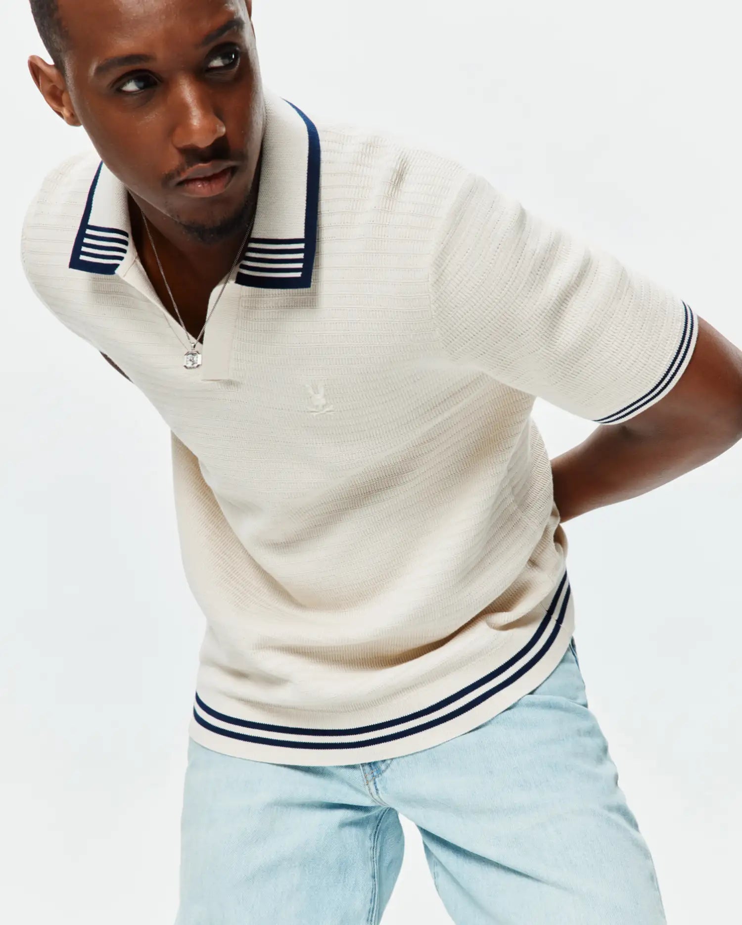 Psycho Bunny Men's Polos Elowen Knit Polo MT0100266 polo bianca in cotone