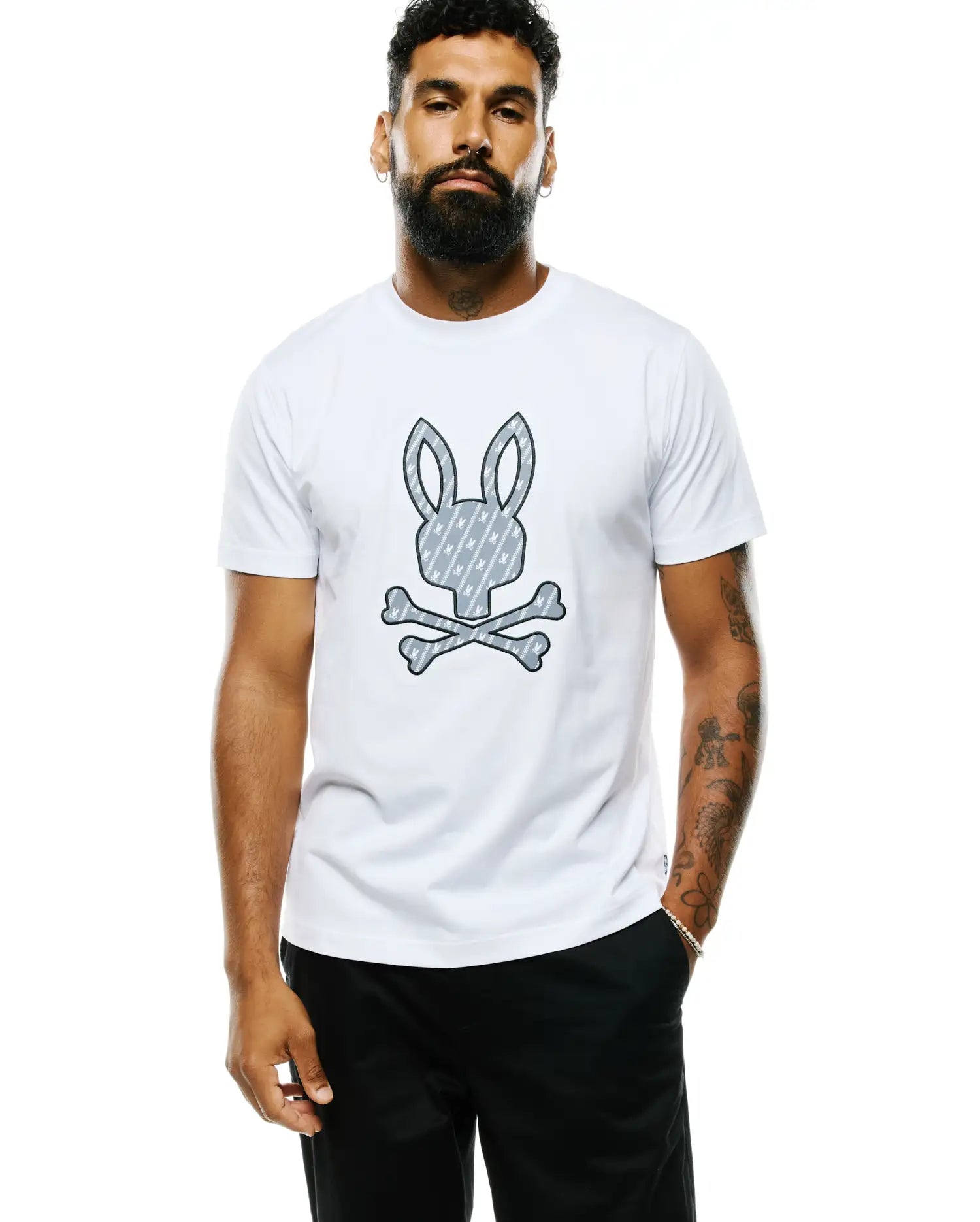 Psycho Bunny Men's Tees Jaden Appliqué Graphic Tee MT0200361 t-shirt bianca