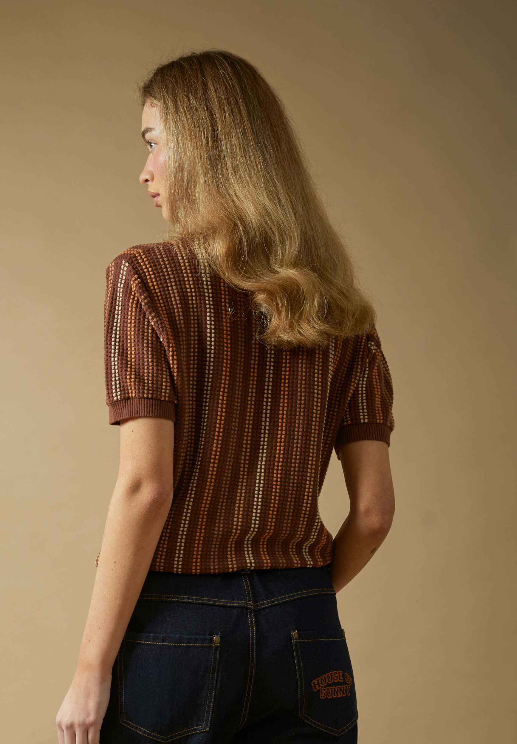 House Of Sunny Womens Tops Stripe Knitted Polo polo a righe