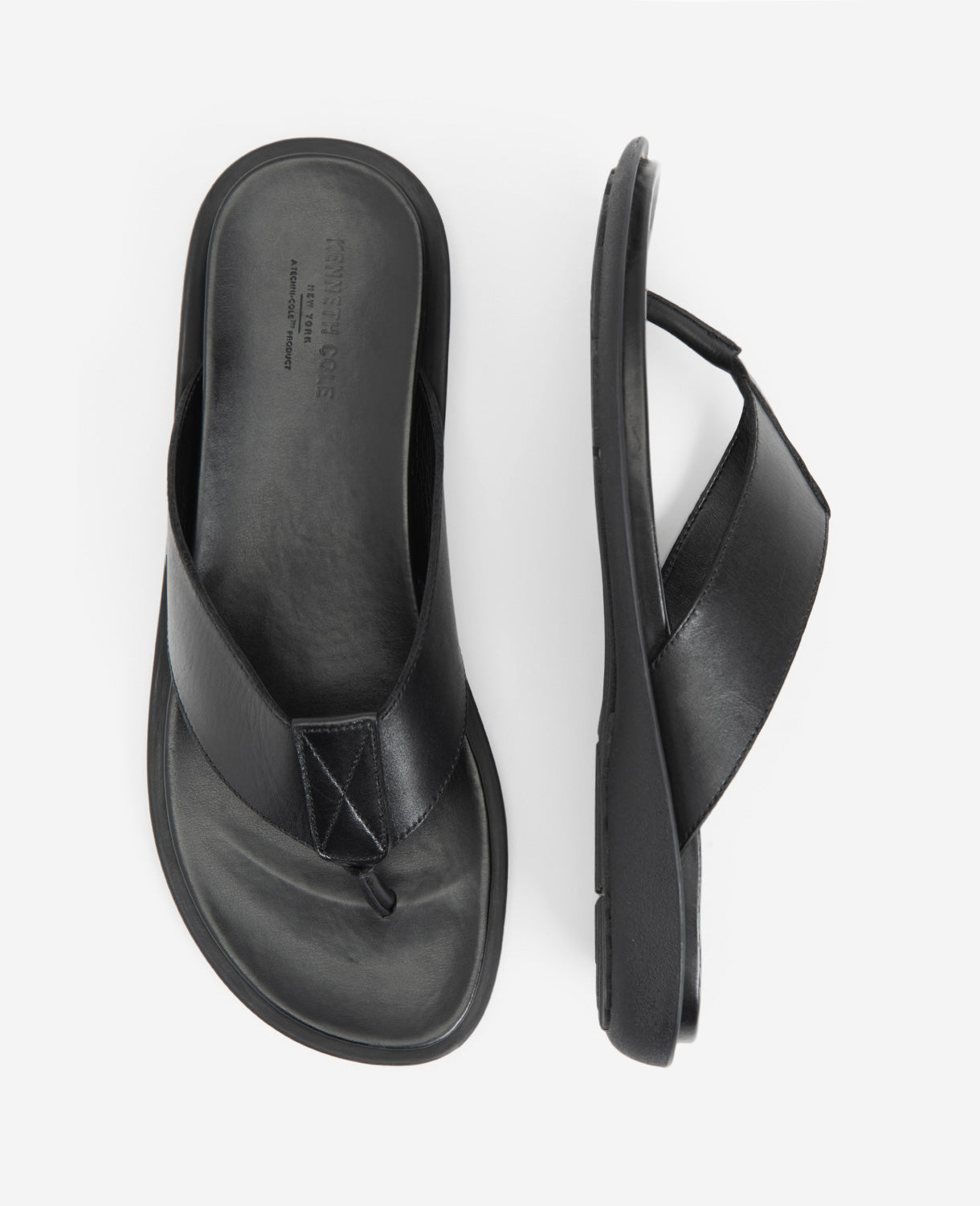 Kenneth Cole Reaction Shoes Sand Leather Thong Sandal sandalo nero in pelle