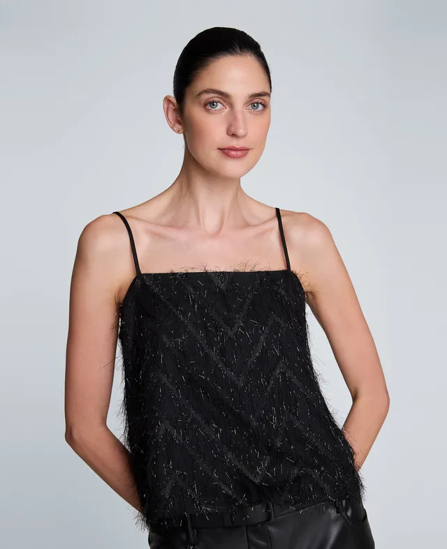 Kenneth Cole Reaction Clothing Cropped Cami top nero corto scollo quadrato testurizzato