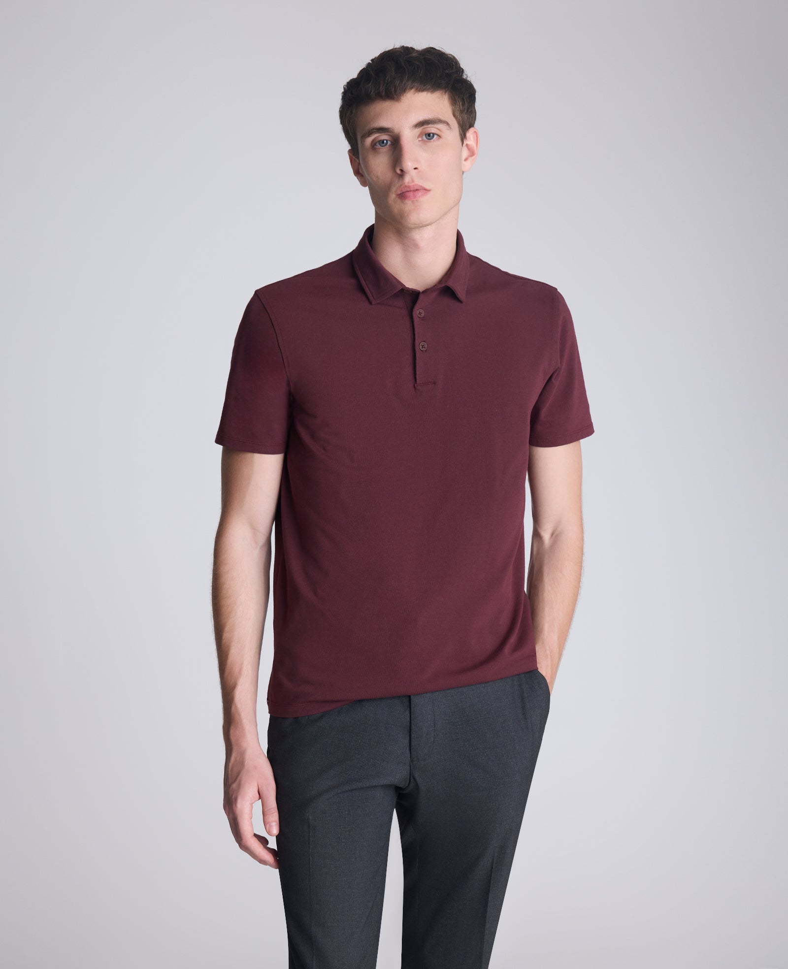 Kenneth Cole Reaction Clothing Performance Button Polo polo rosso mattone elasticizzato