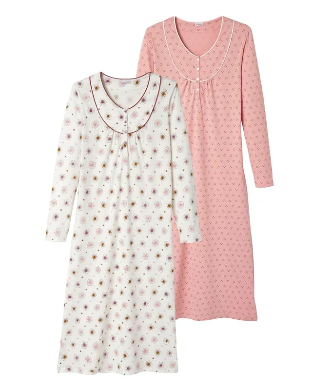 Damart Homewear camicia da notte donna rosa confezione 2 in cotone