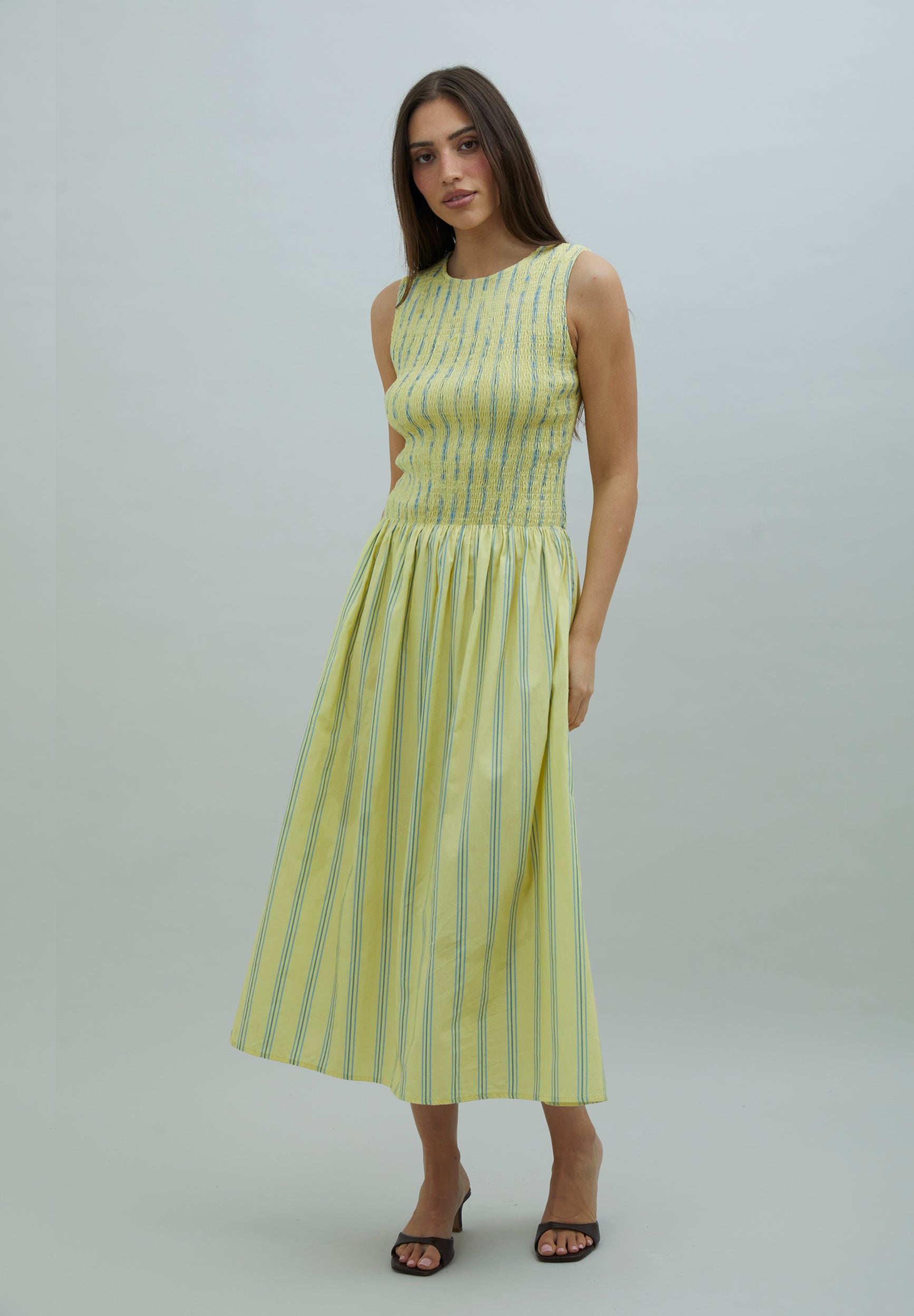 House Of Sunny Women's Dresses STRIPED RUCHED DRESS vestito midi righe