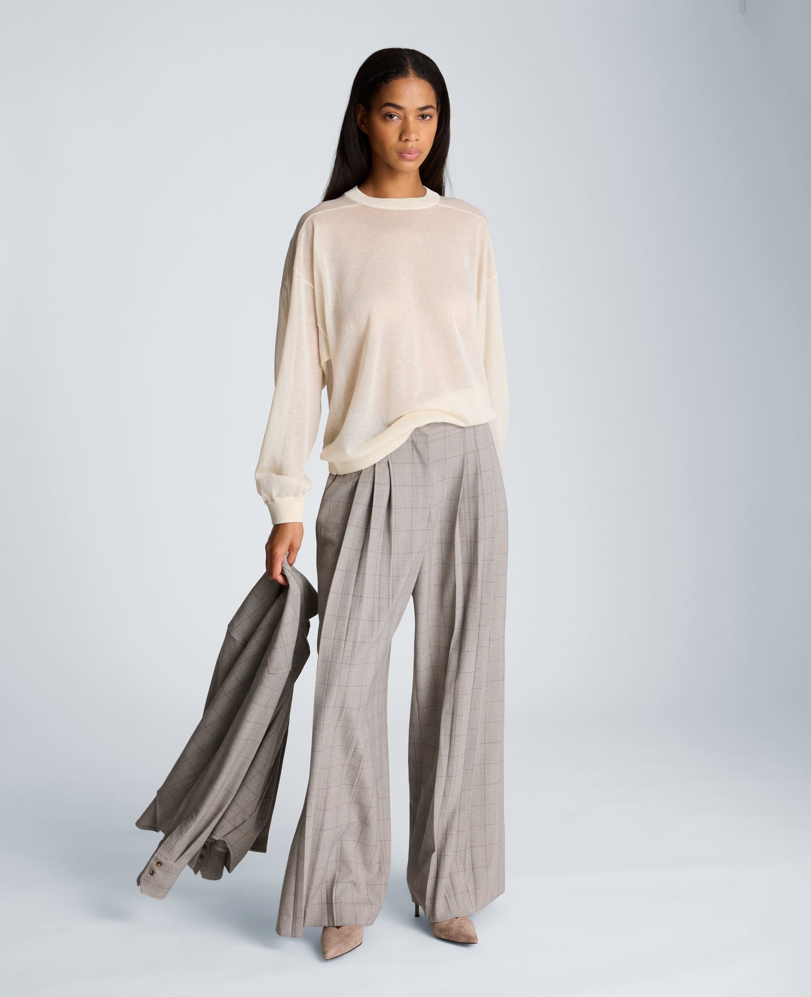 Kenneth Cole Reaction Clothing Sheer Crew Neck Sweatshirt felpa color oyster in acrilico