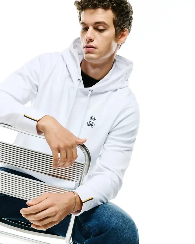 Psycho Bunny Men's Sweatshirts & Hoodies MEN'S LEX FLEECE HOODIE - MT0500316 felpa con cappuccio White cotone modal