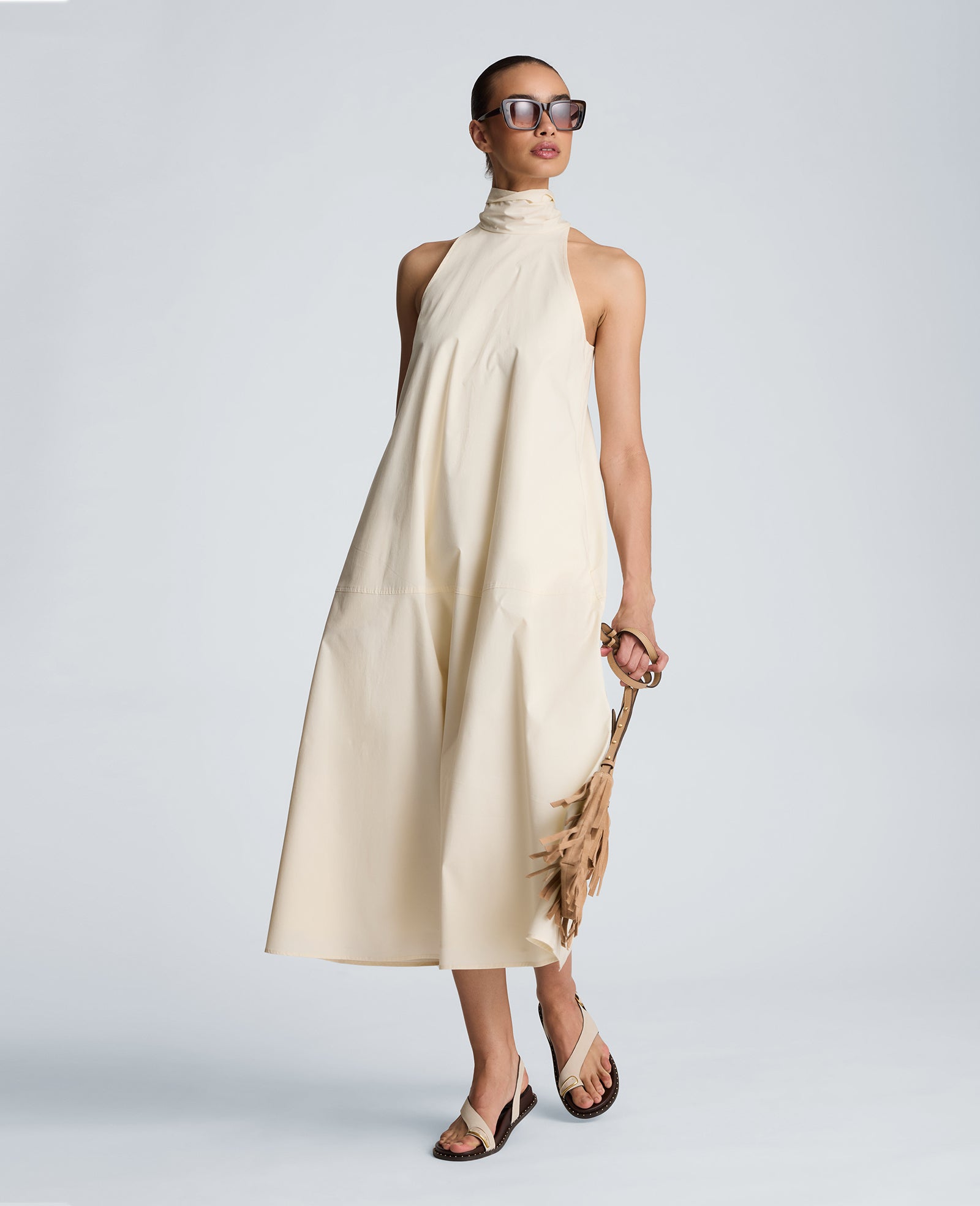 Kenneth Cole Reaction Clothing Tie Back Halter Midi Dress abito midi Oyster con scollo all’americana e tasche