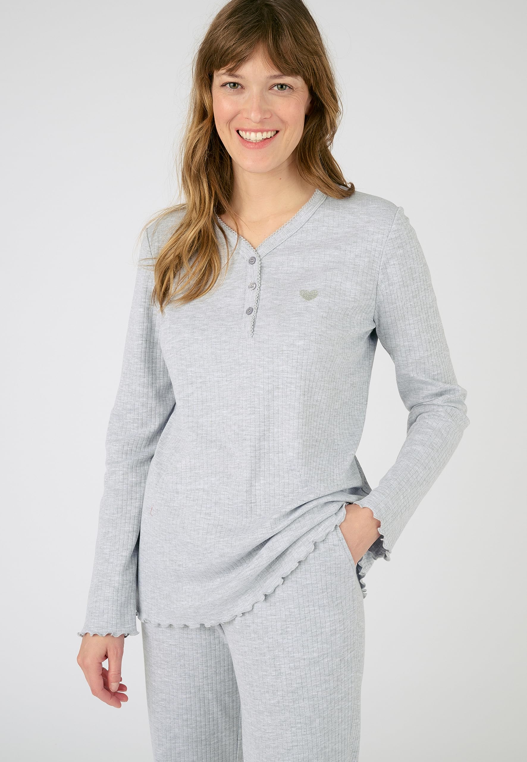 Damart Homewear pigiama interlock a costine grigio XS morbido