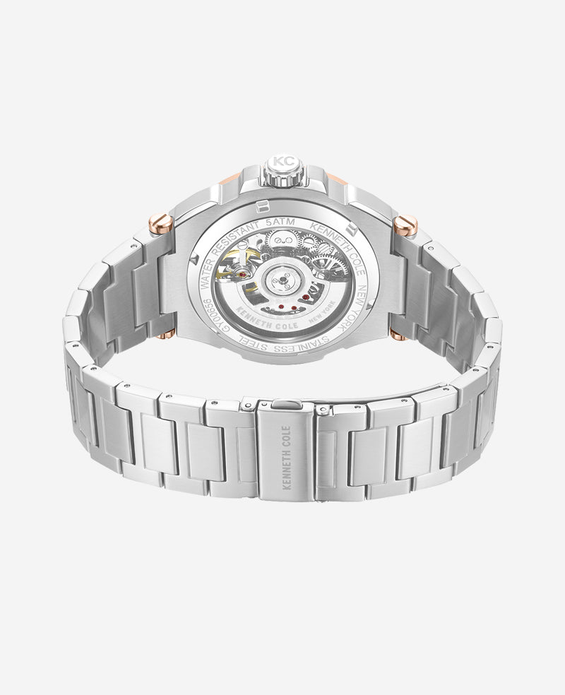 Kenneth Cole Reaction Watches Skeleton Automatic Bracelet Watch orologio argento automatico