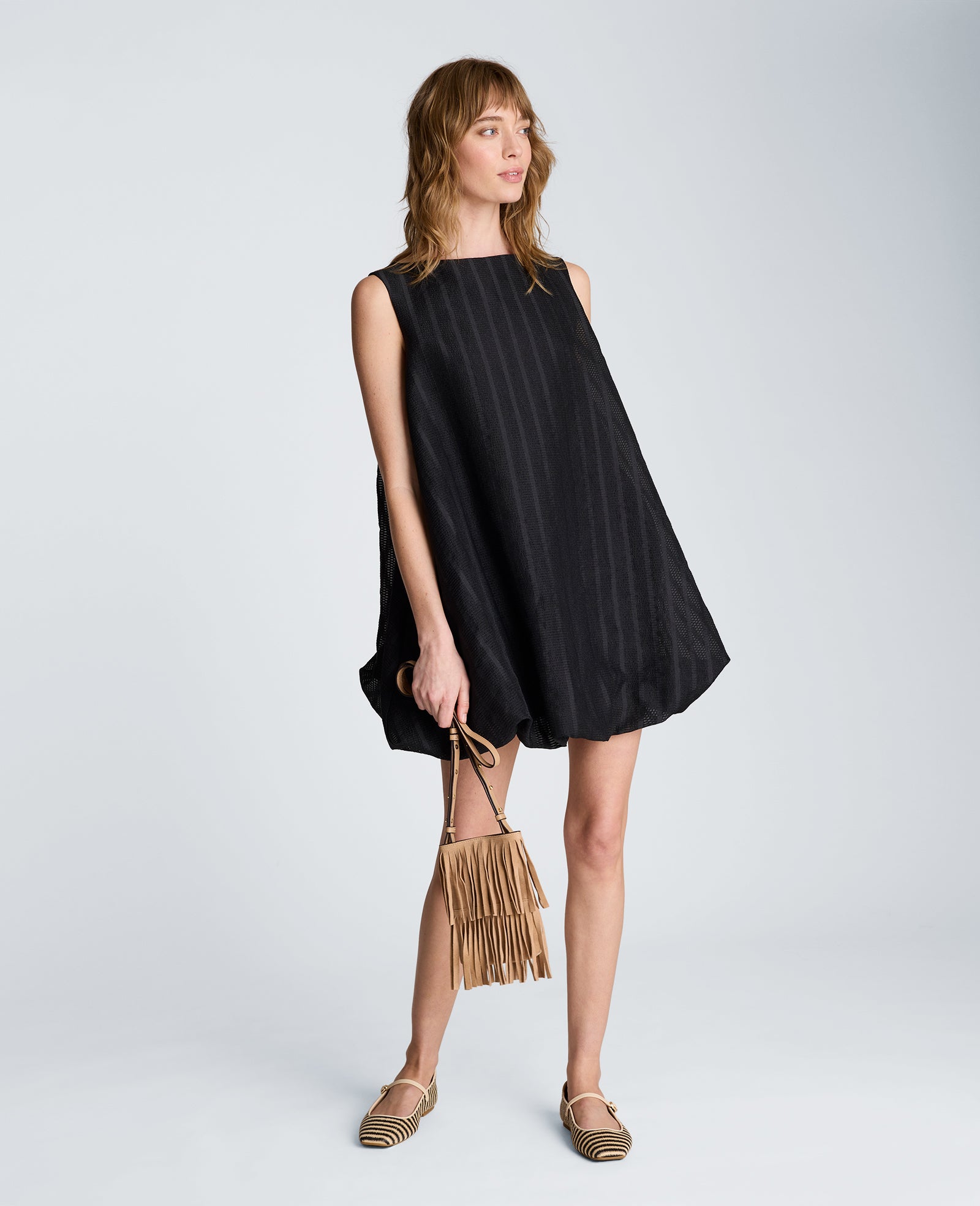 Kenneth Cole Reaction Clothing Bubble Mini Dress vestito corto nero orlo a palloncino