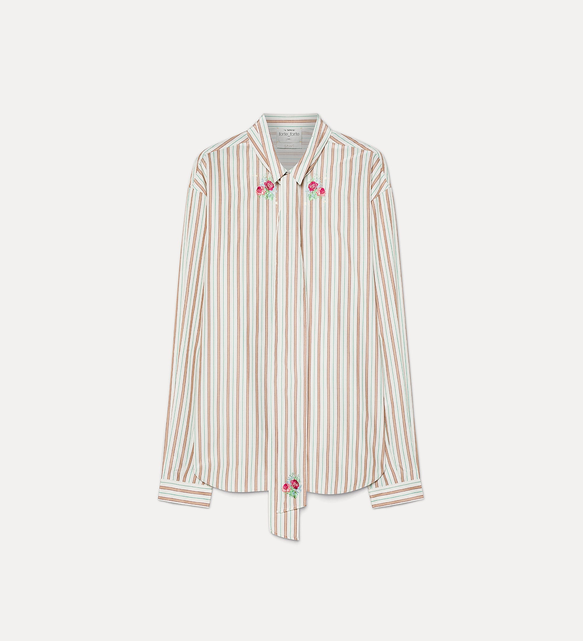 Forte camicie camicia a righe rosa con ricamo floreale