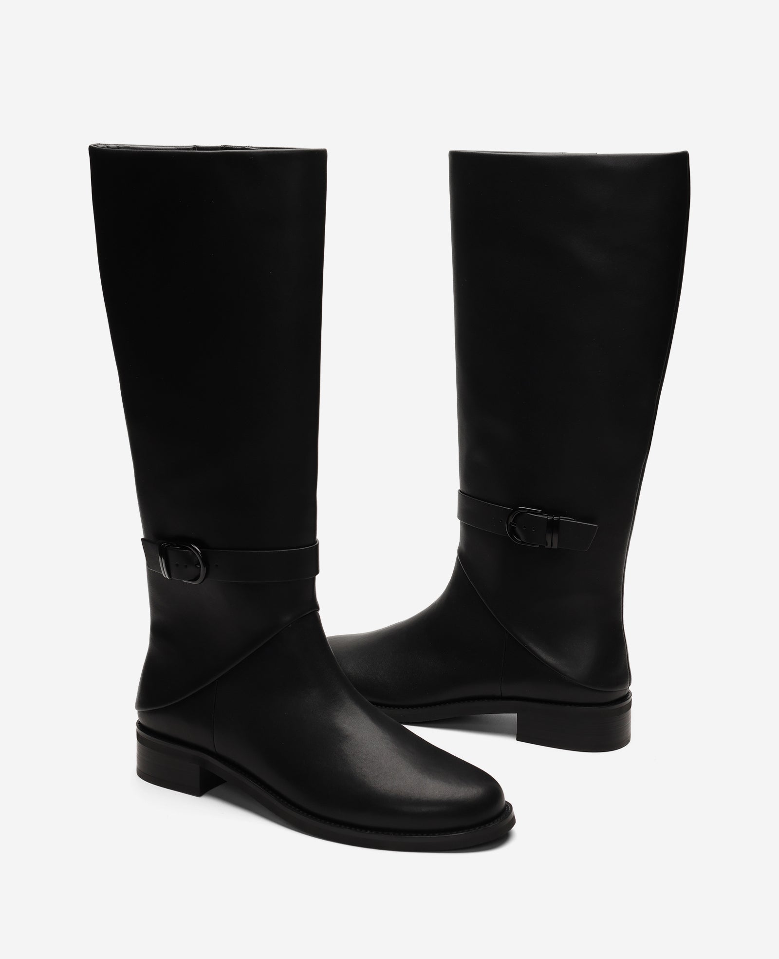 Kenneth Cole Reaction Shoes Joey Leather Belted Riding Boot stivale Black Leather in pelle