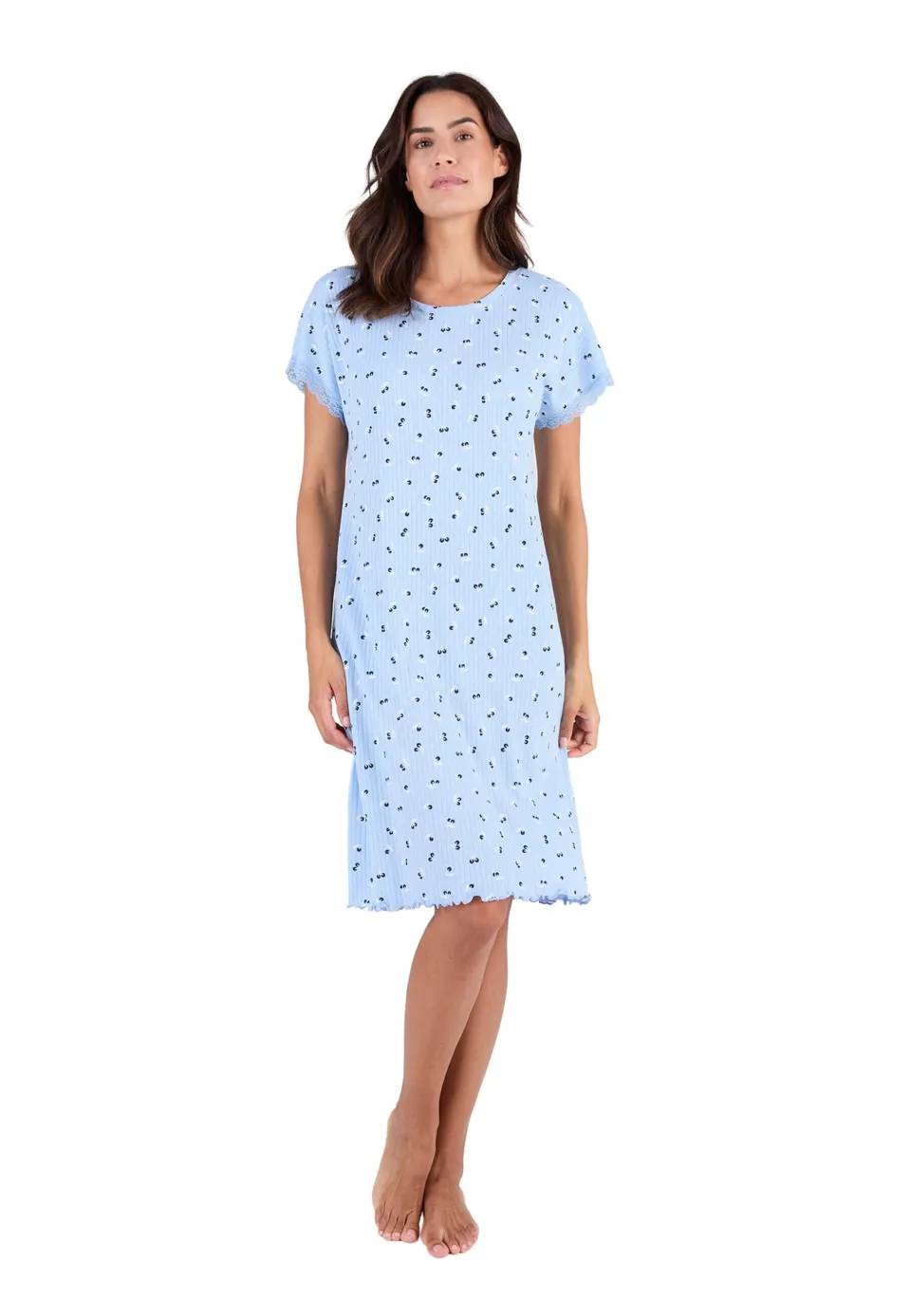 Damart Homewear Camicia da Notte in Maglia a Punta Donna pizzo estiva