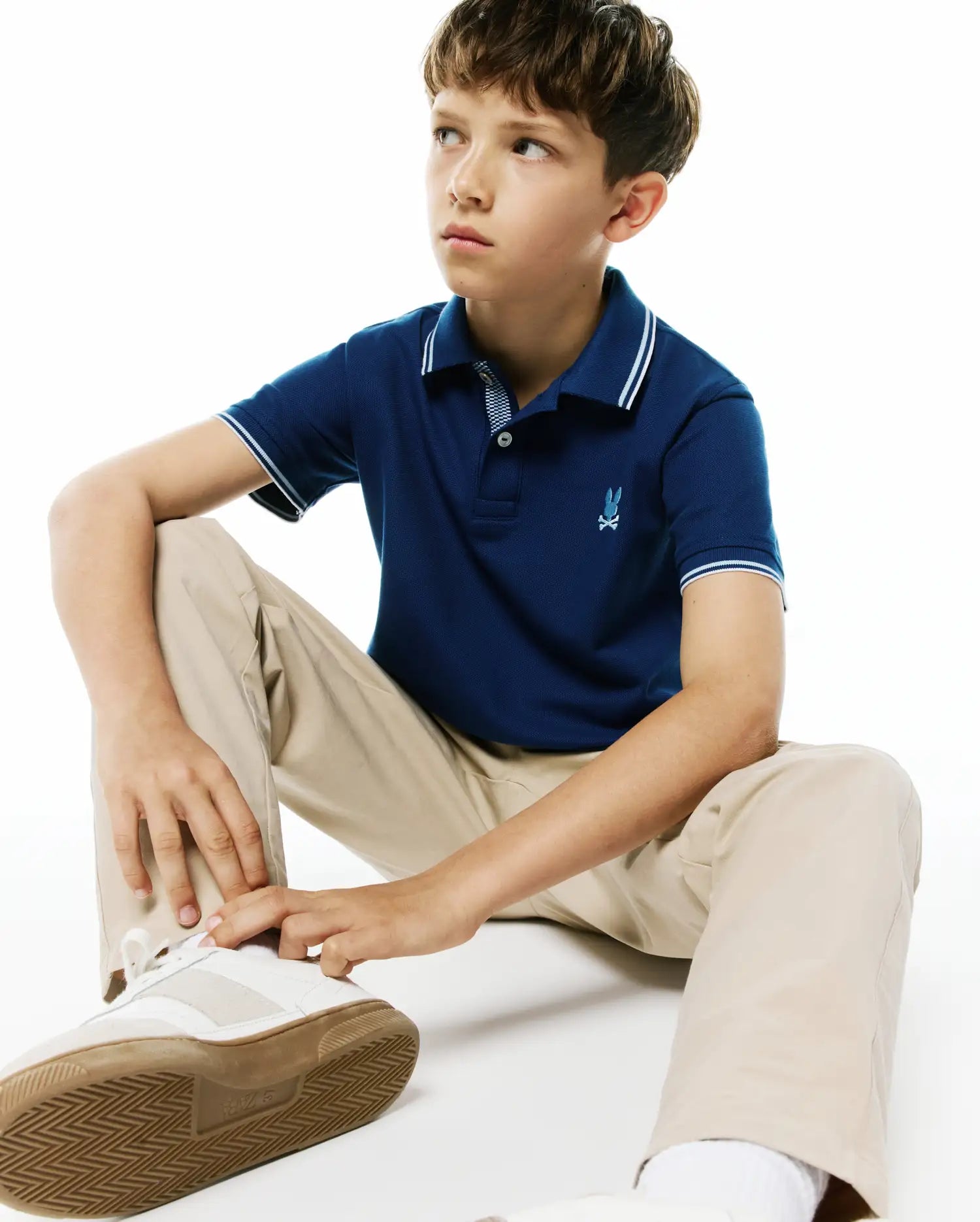 Psycho Bunny Kids Polo Shirts Stan Pique Polo polo blu navy in cotone Pima