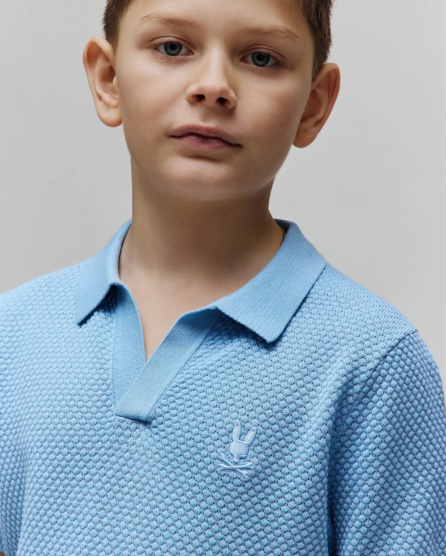 Psycho Bunny Kids Polo Shirts Kids Devon Bubble Stitch Knit Polo KT0100093 polo blu in cotone