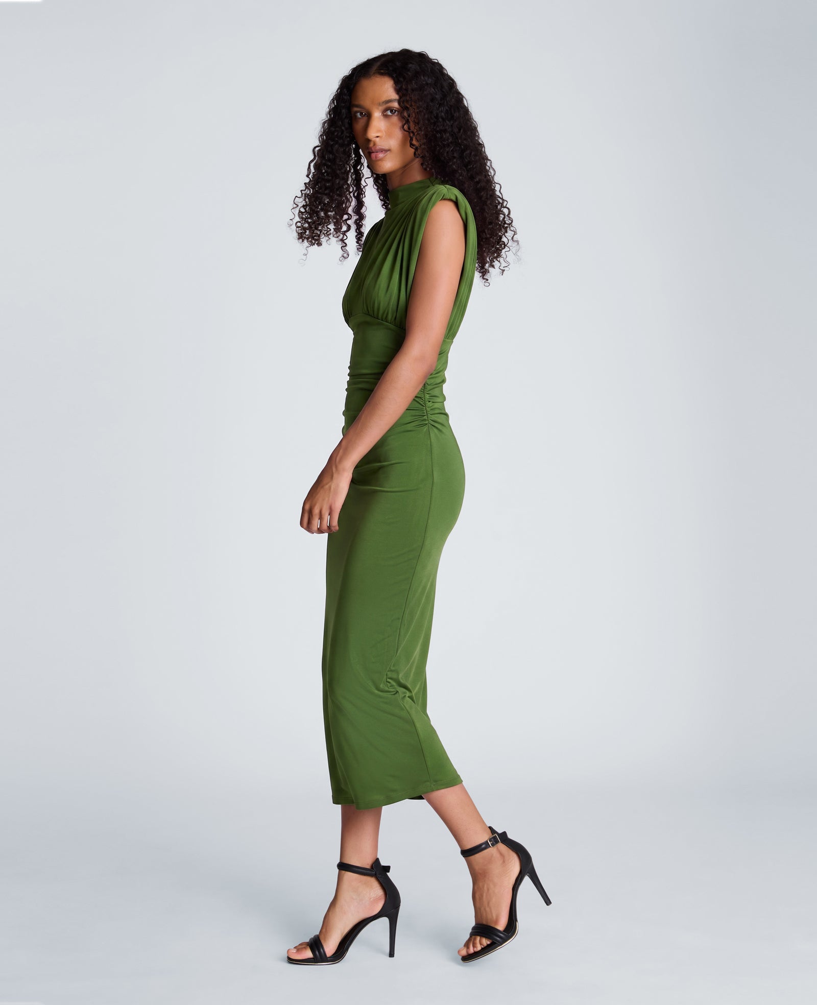 Kenneth Cole Reaction Clothing Shoulder Pad Midi Milano Jersey Dress abito midi verde