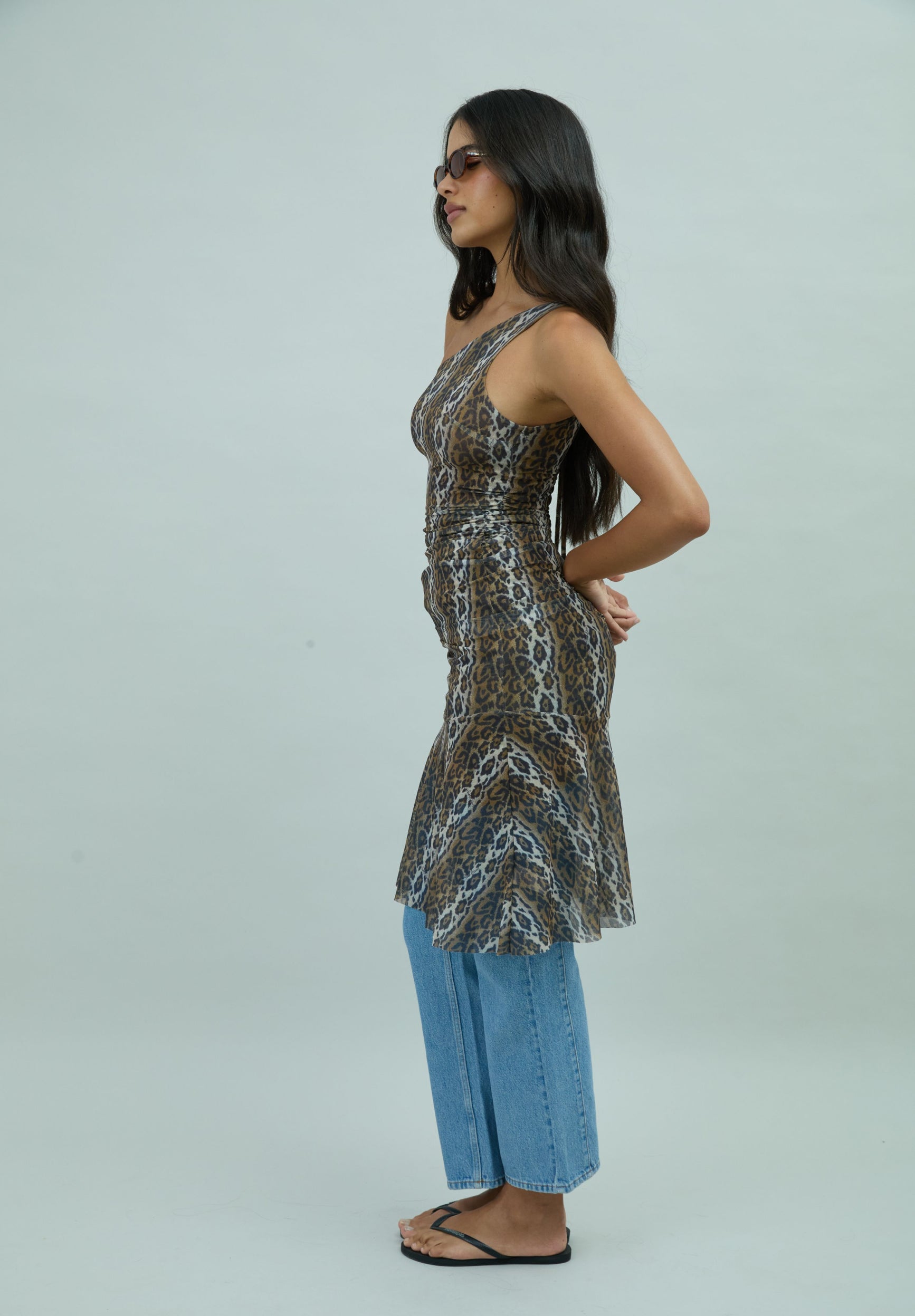 House Of Sunny Women's Dresses Leopard Asymmetric Dress vestito midi leopardato taglie UK 6-18