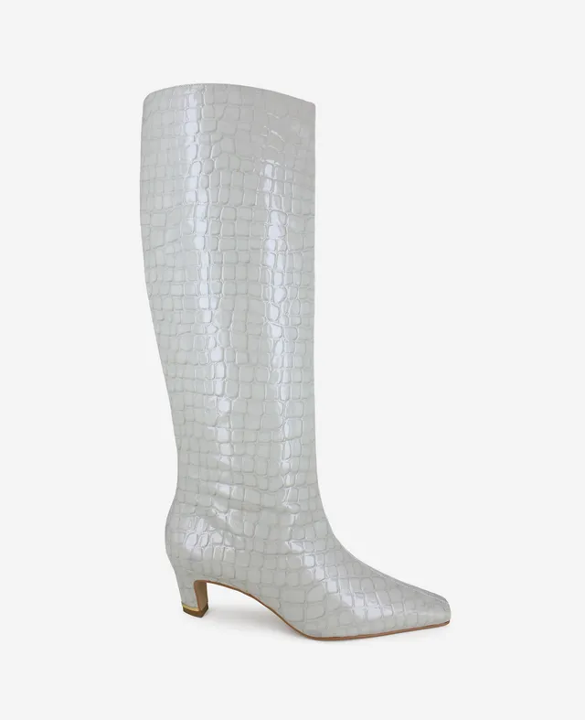 Kenneth Cole Reaction Shoes Rubia Croco Patent Tall Heel Boot stivali alti grigio chiaro