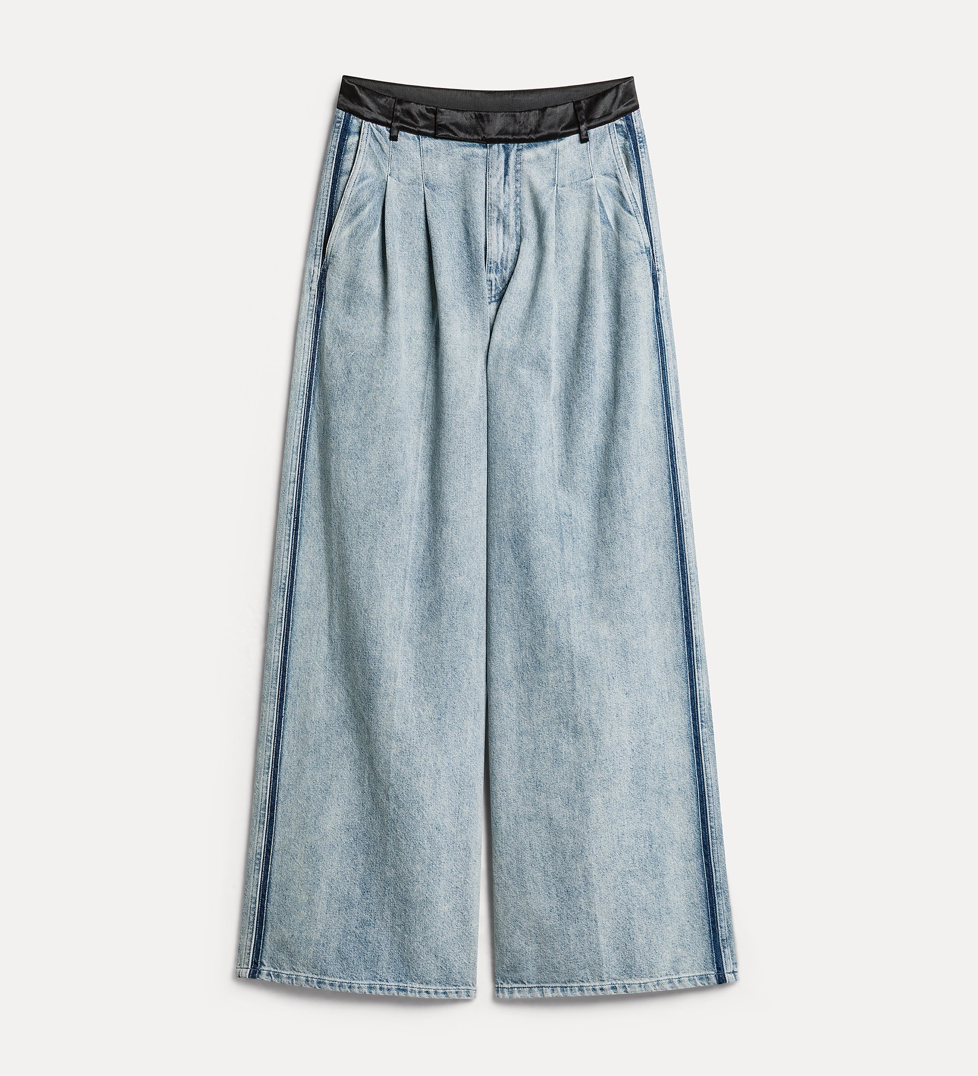 Forte pantaloni denim con pinces gamba larga grigio