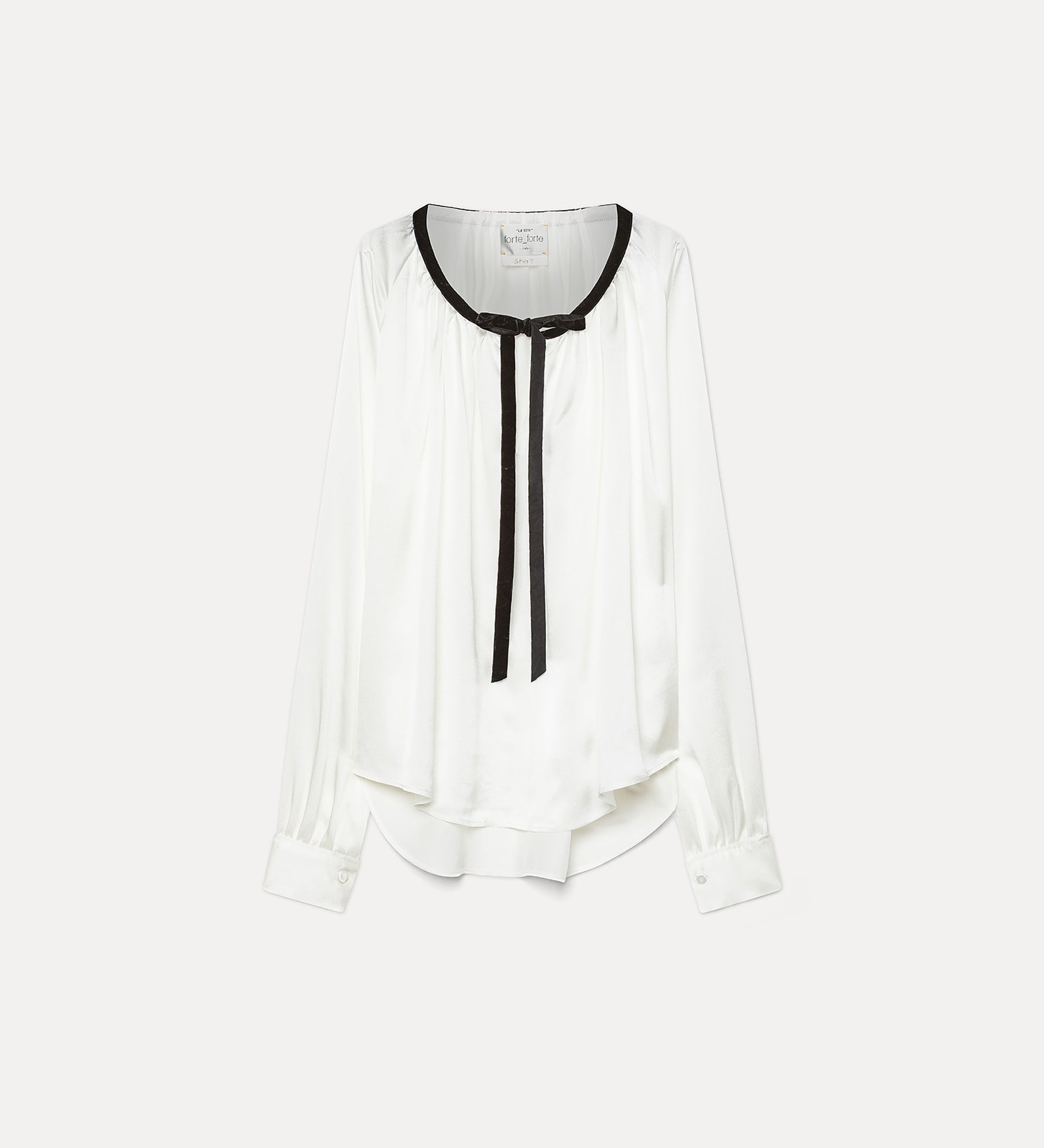 Forte camicie heavy silk satin blouse with a velvet bow blusa bianca