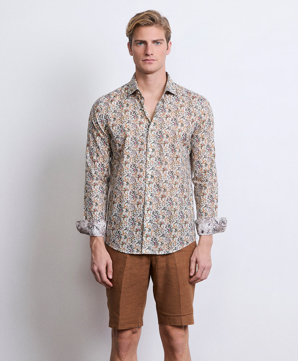 Markup Uomo Camicie Camicia in mussola stampata collo francese camicia