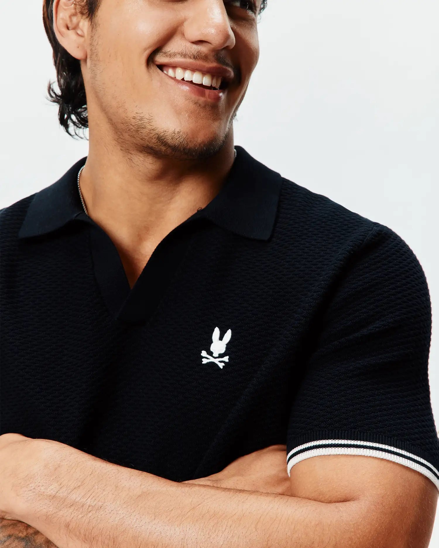 Psycho Bunny Men's Polos Selby Knit Polo polo nera da uomo in cotone