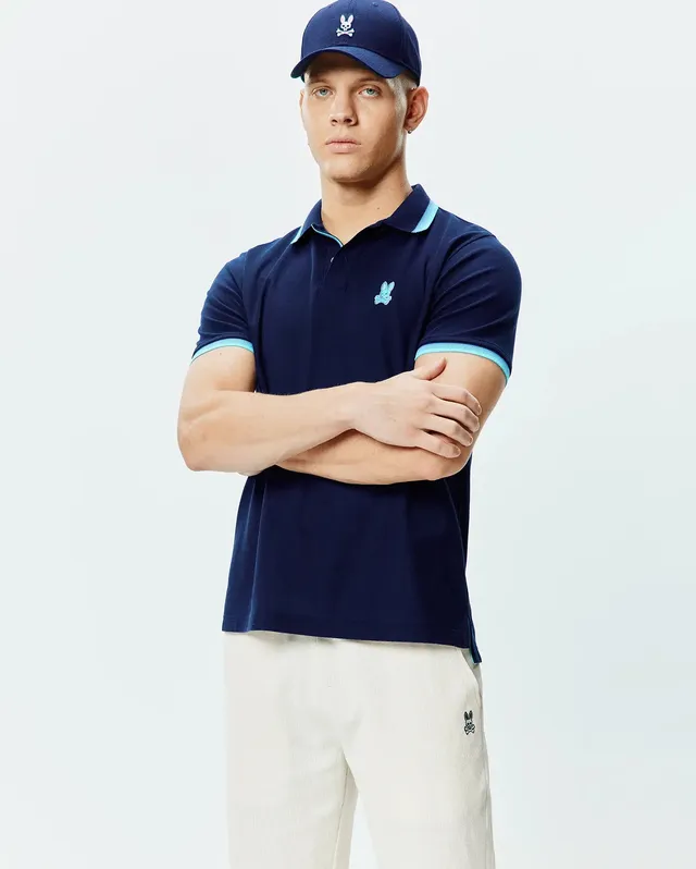 Psycho Bunny Men's Polos Holden Pique Polo uomo blu cotone Pima