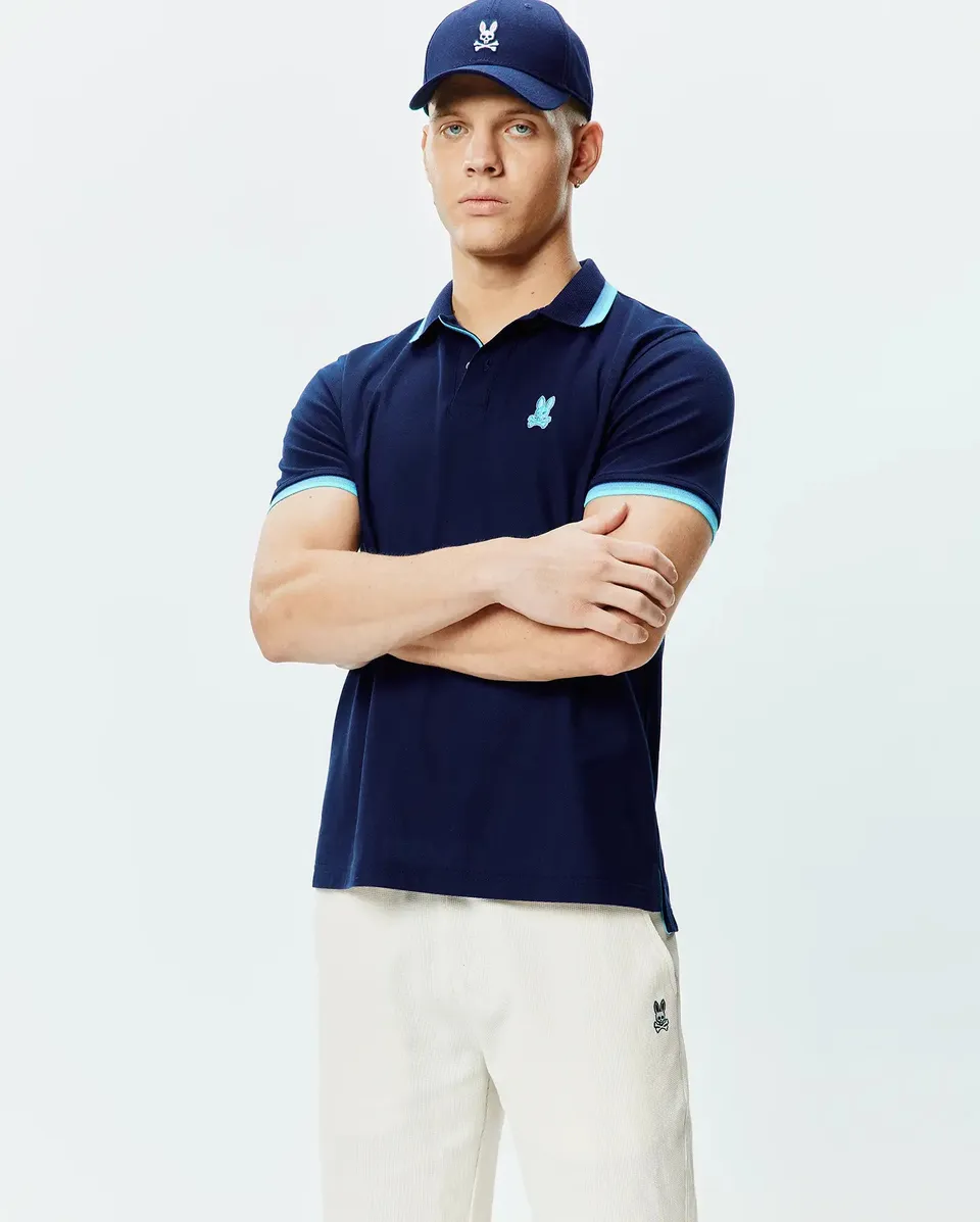 Psycho Bunny Men's Polos Holden Pique Polo uomo blu cotone Pima