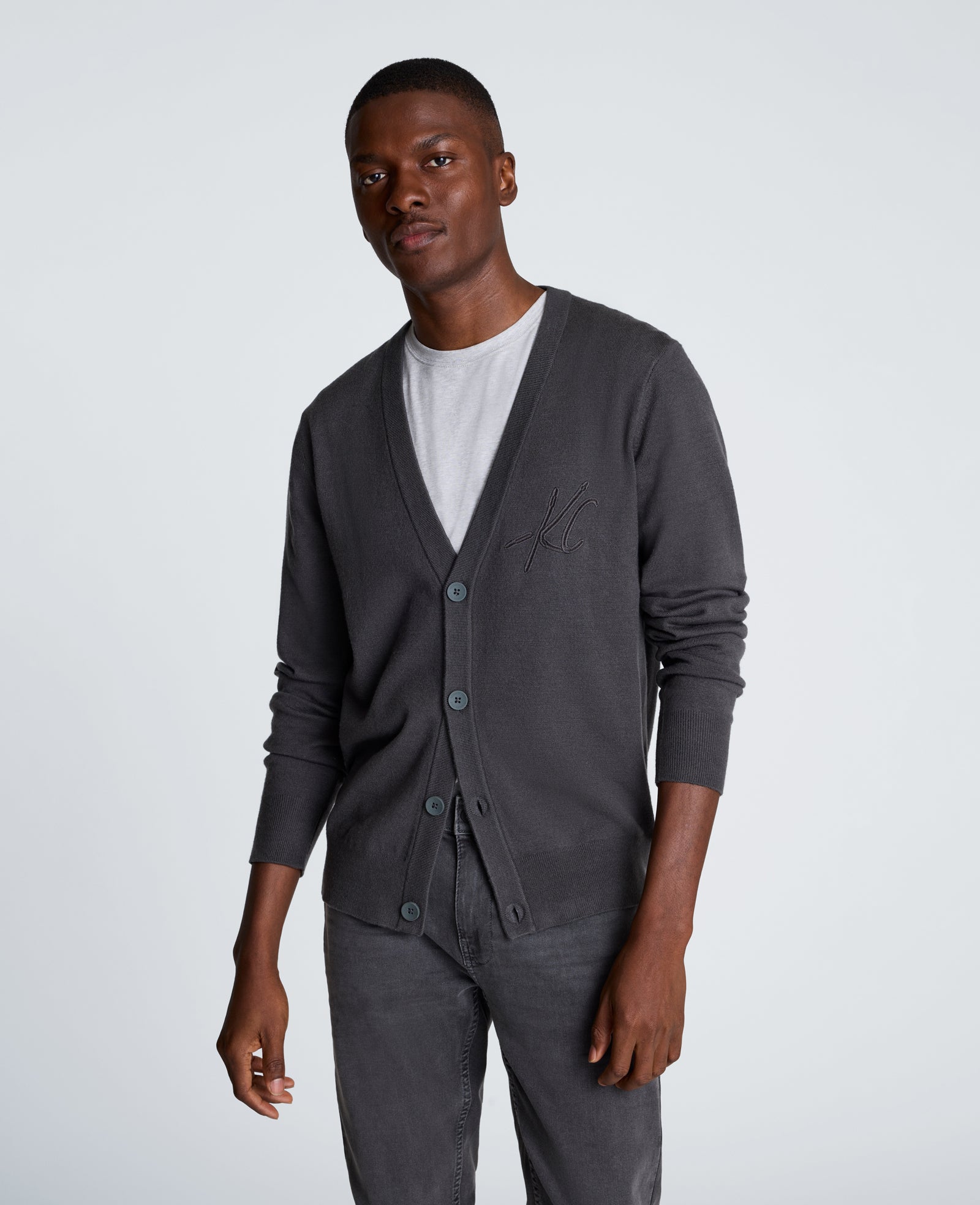 Kenneth Cole Reaction Clothing Logo Cardigan uomo grigio antracite